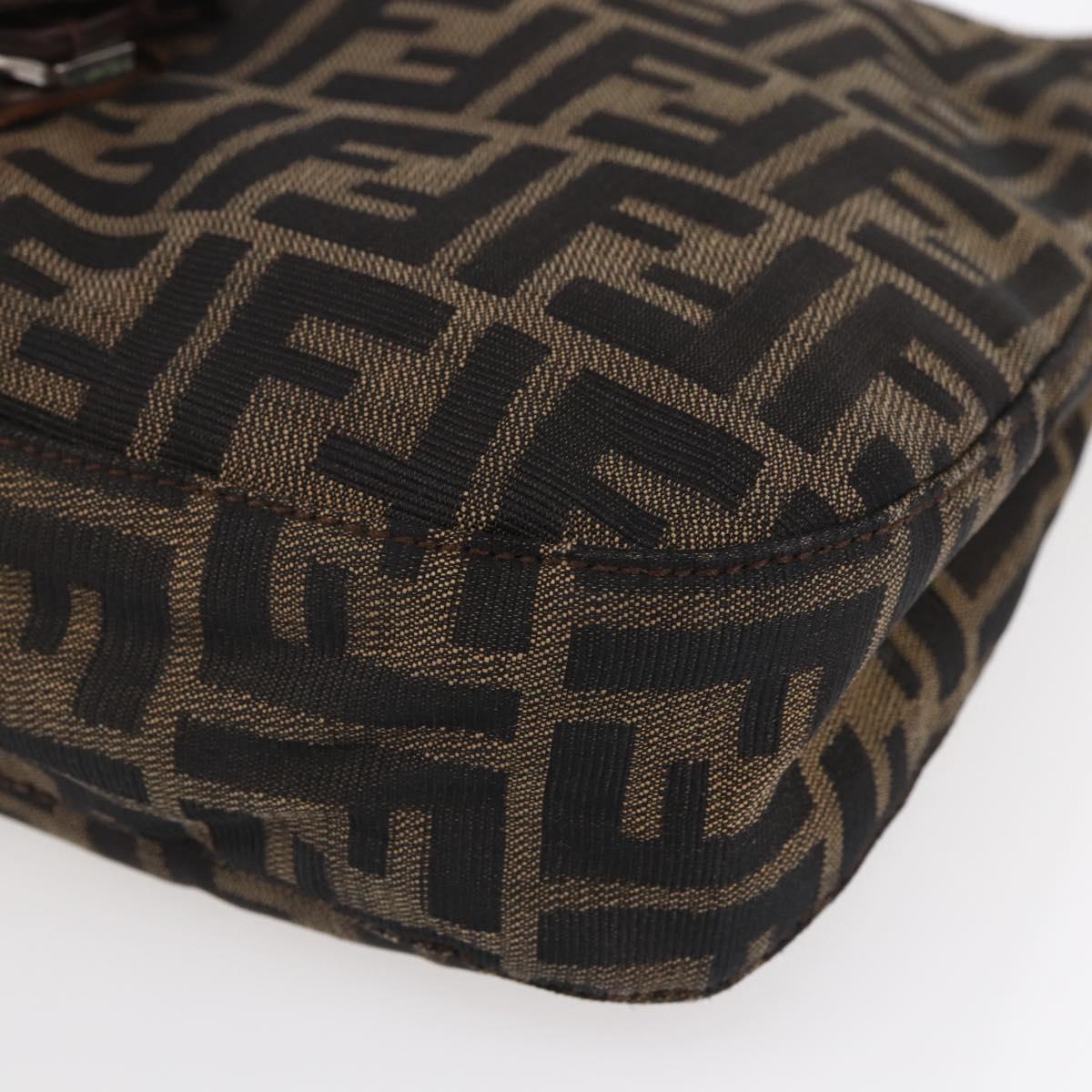 FENDI Zucca Canvas Mamma Baguette Shoulder Bag Black Brown Silver Auth SW1723