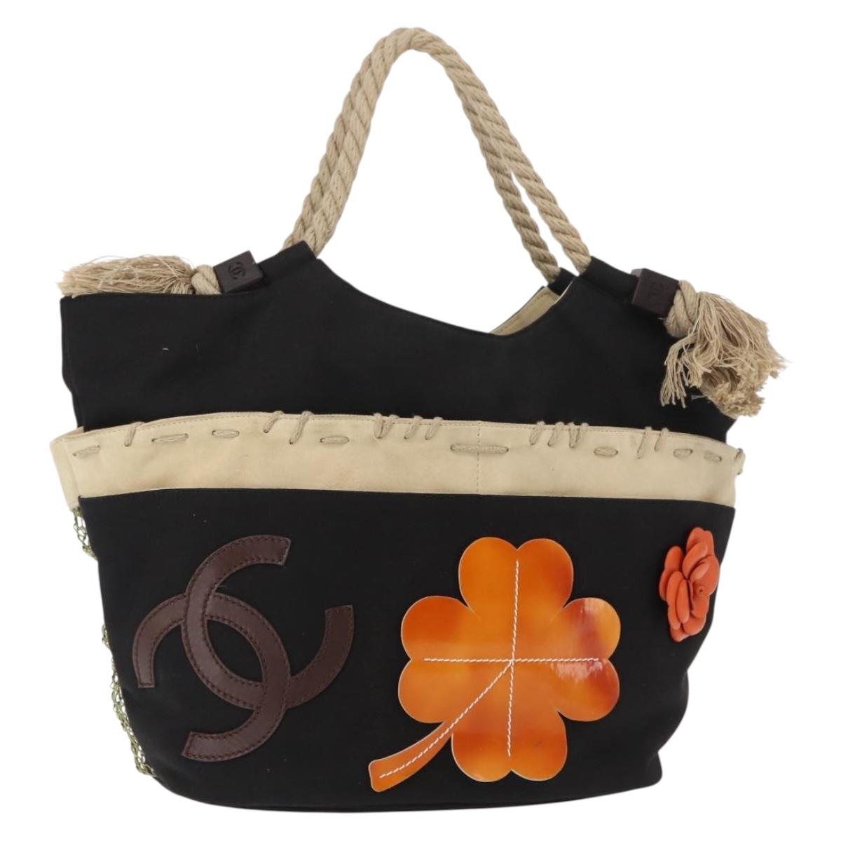 CHANEL Bysy Line Tote Bag Canvas Black CC Auth SW1726