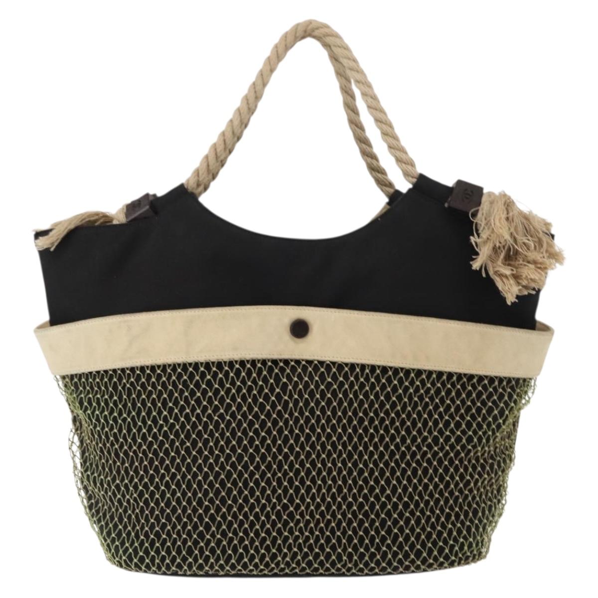 CHANEL Bysy Line Tote Bag Canvas Black CC Auth SW1726