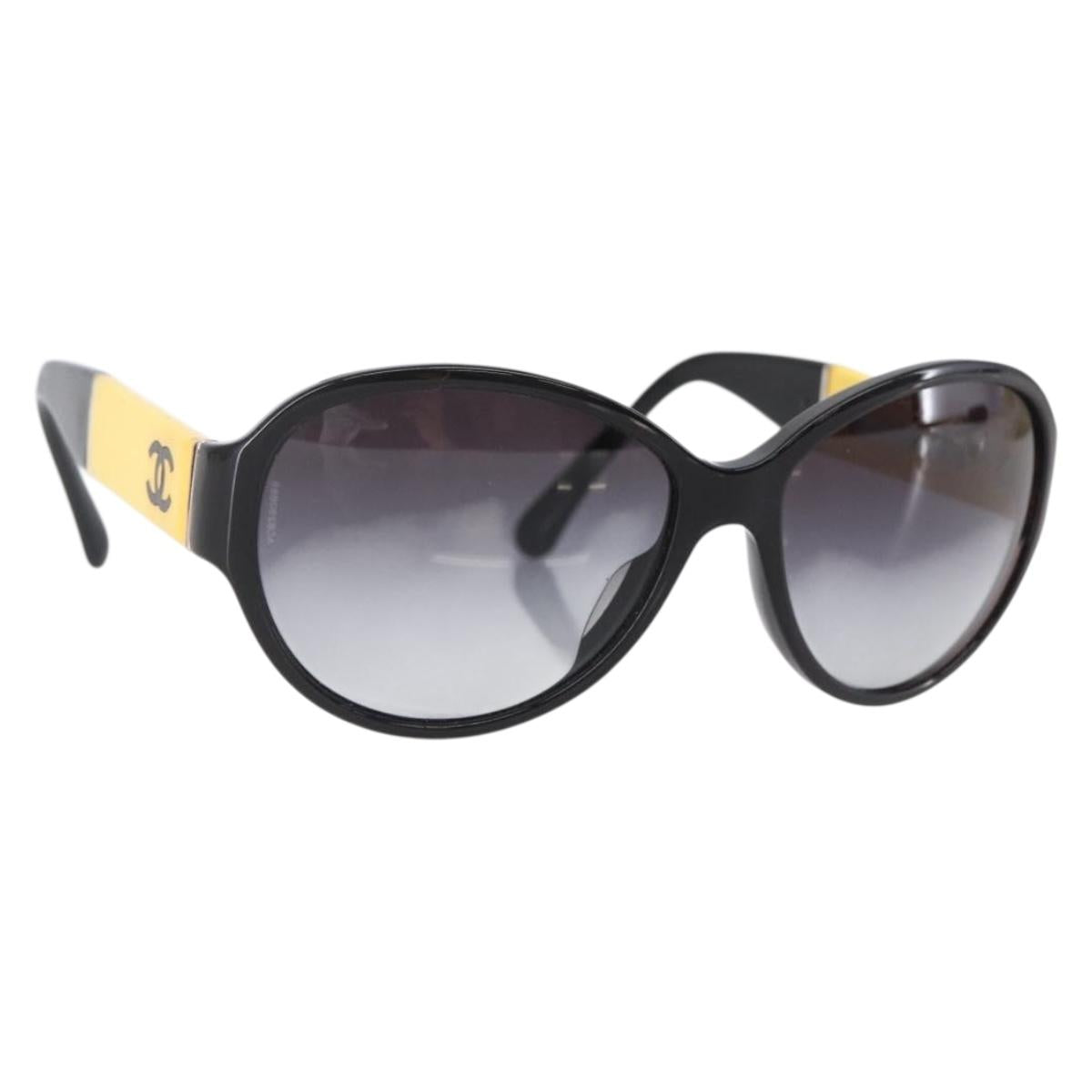CHANEL COCO Mark Sunglasses plastic Black Yellow 5229 CC Auth SW1742