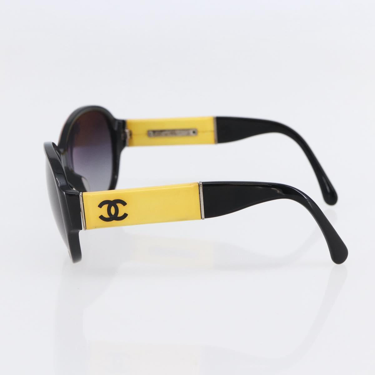 CHANEL COCO Mark Sunglasses plastic Black Yellow 5229 CC Auth SW1742