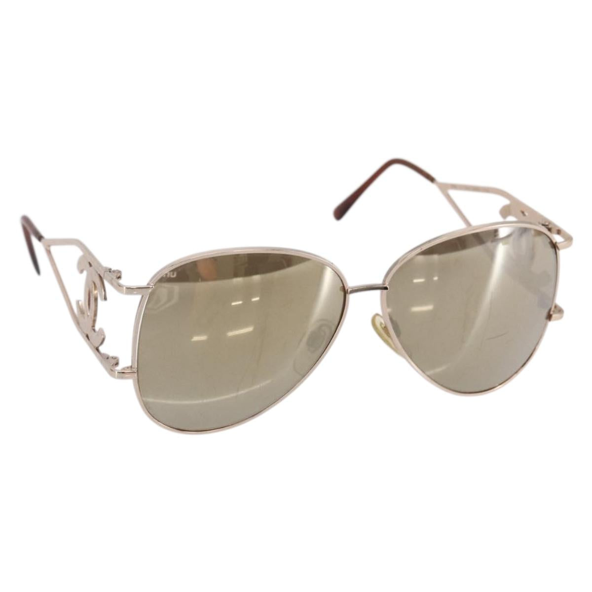 CHANEL COCO Mark Sunglasses metal Gold Tone CC Auth SW1744