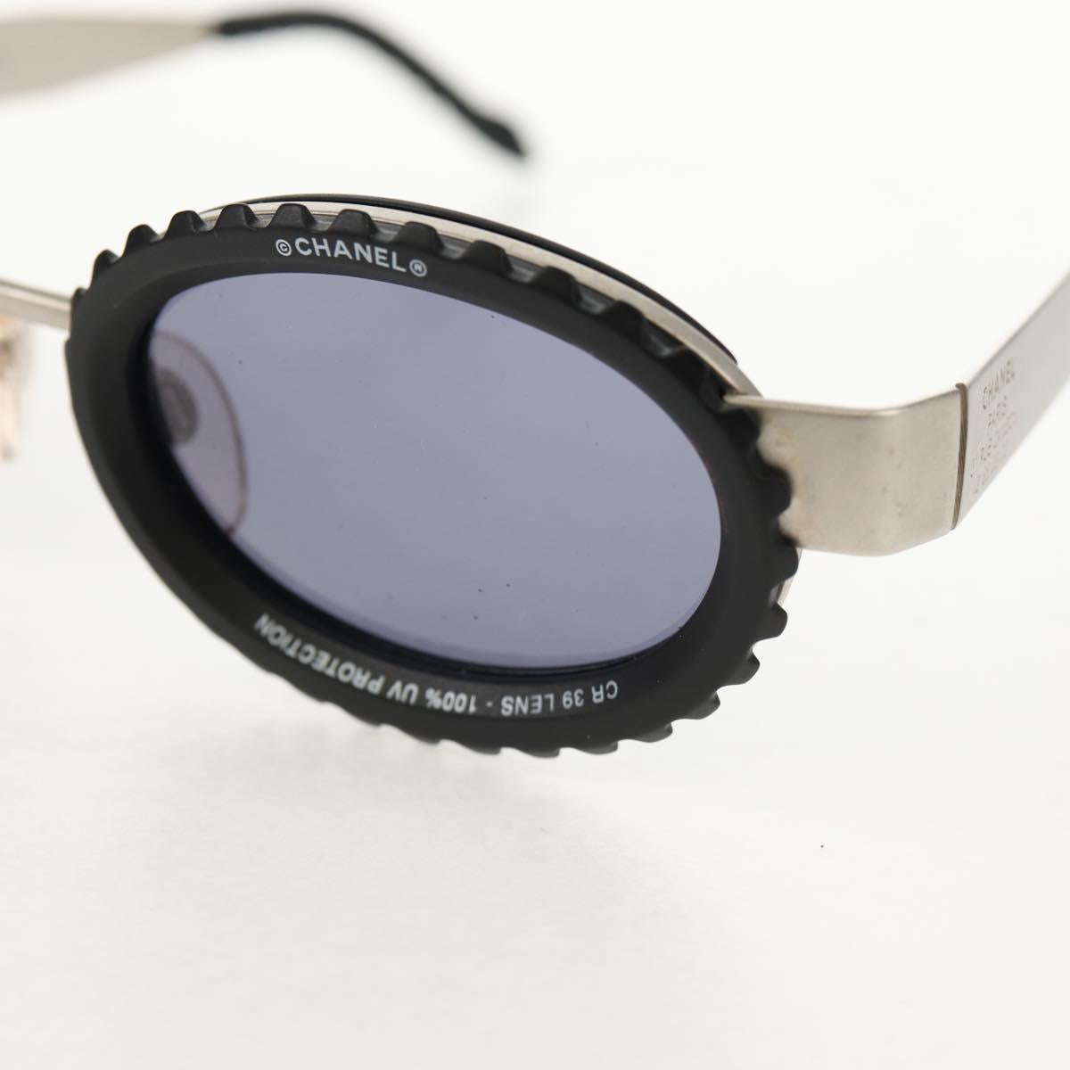 CHANEL 31 RUE CAMBON Sunglasses Metal Silver Black 10506 90405 CC Auth SW1746V