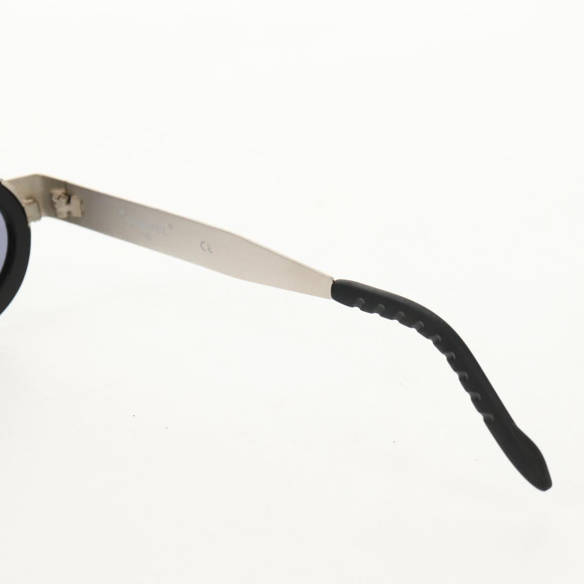 CHANEL 31 RUE CAMBON Sunglasses Metal Silver Black 10506 90405 CC Auth SW1746V