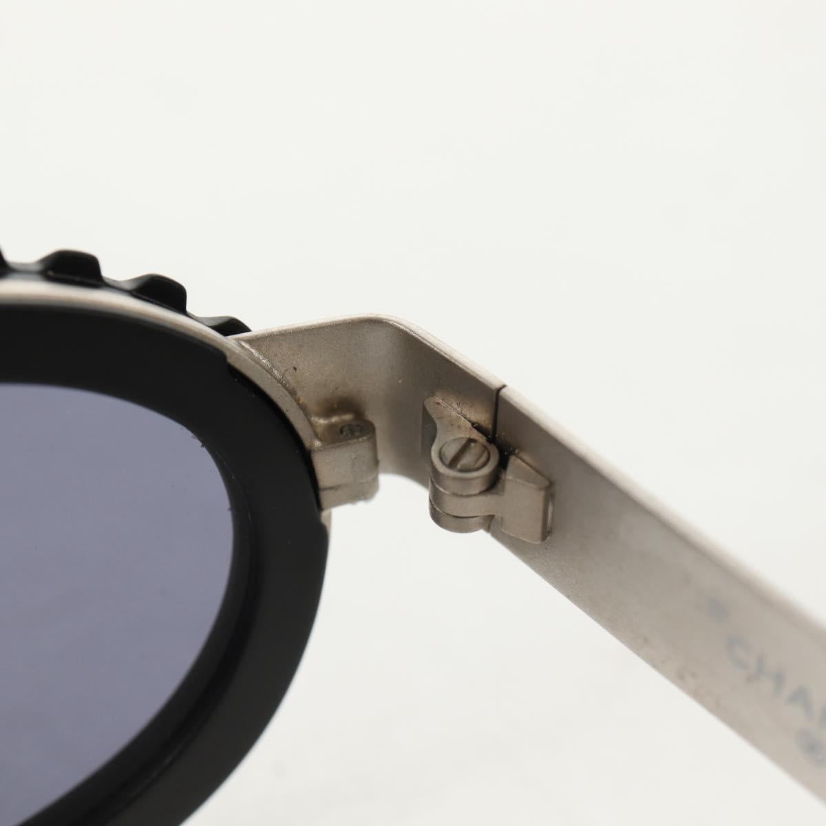 CHANEL 31 RUE CAMBON Sunglasses Metal Silver Black 10506 90405 CC Auth SW1746V