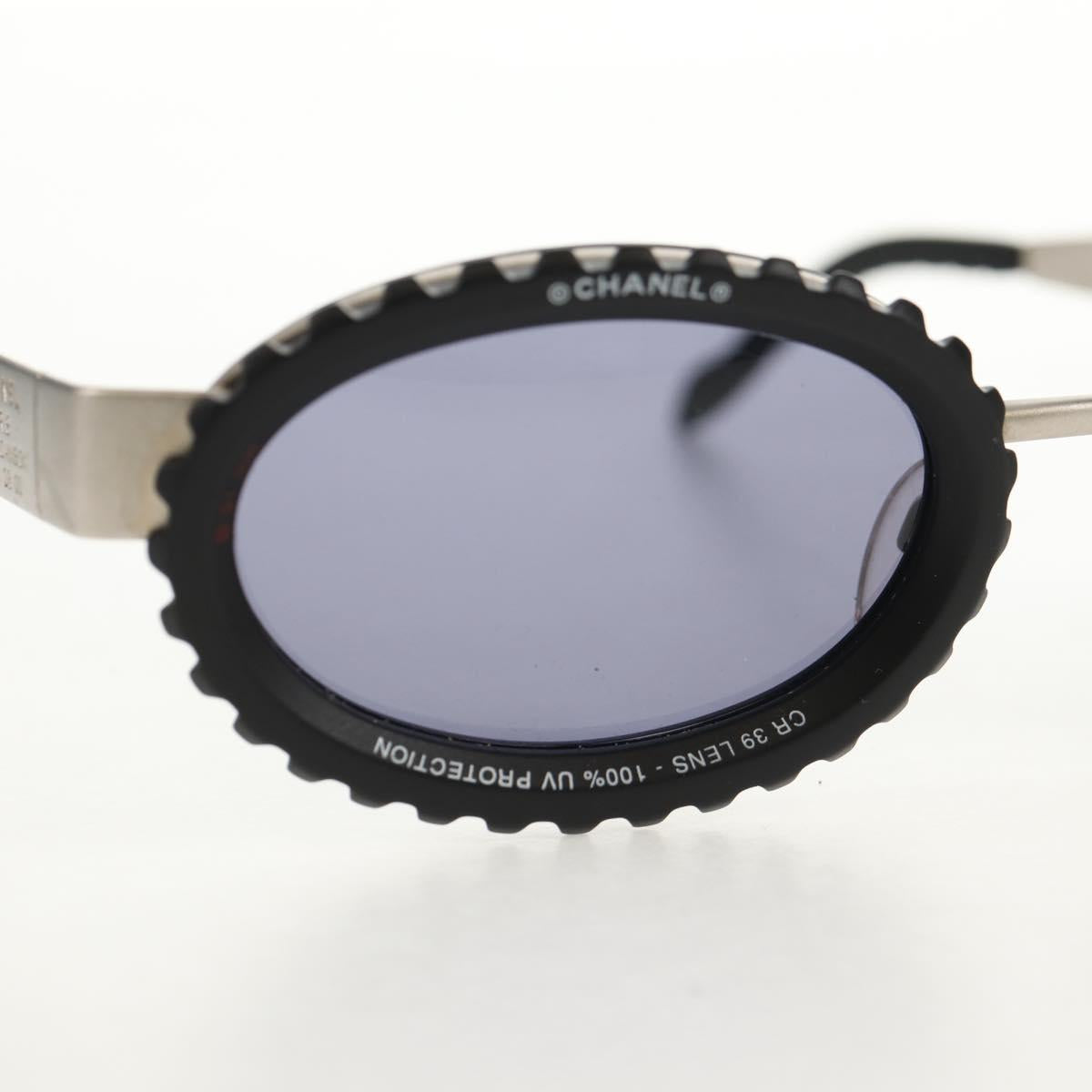 CHANEL 31 RUE CAMBON Sunglasses Metal Silver Black 10506 90405 CC Auth SW1746V