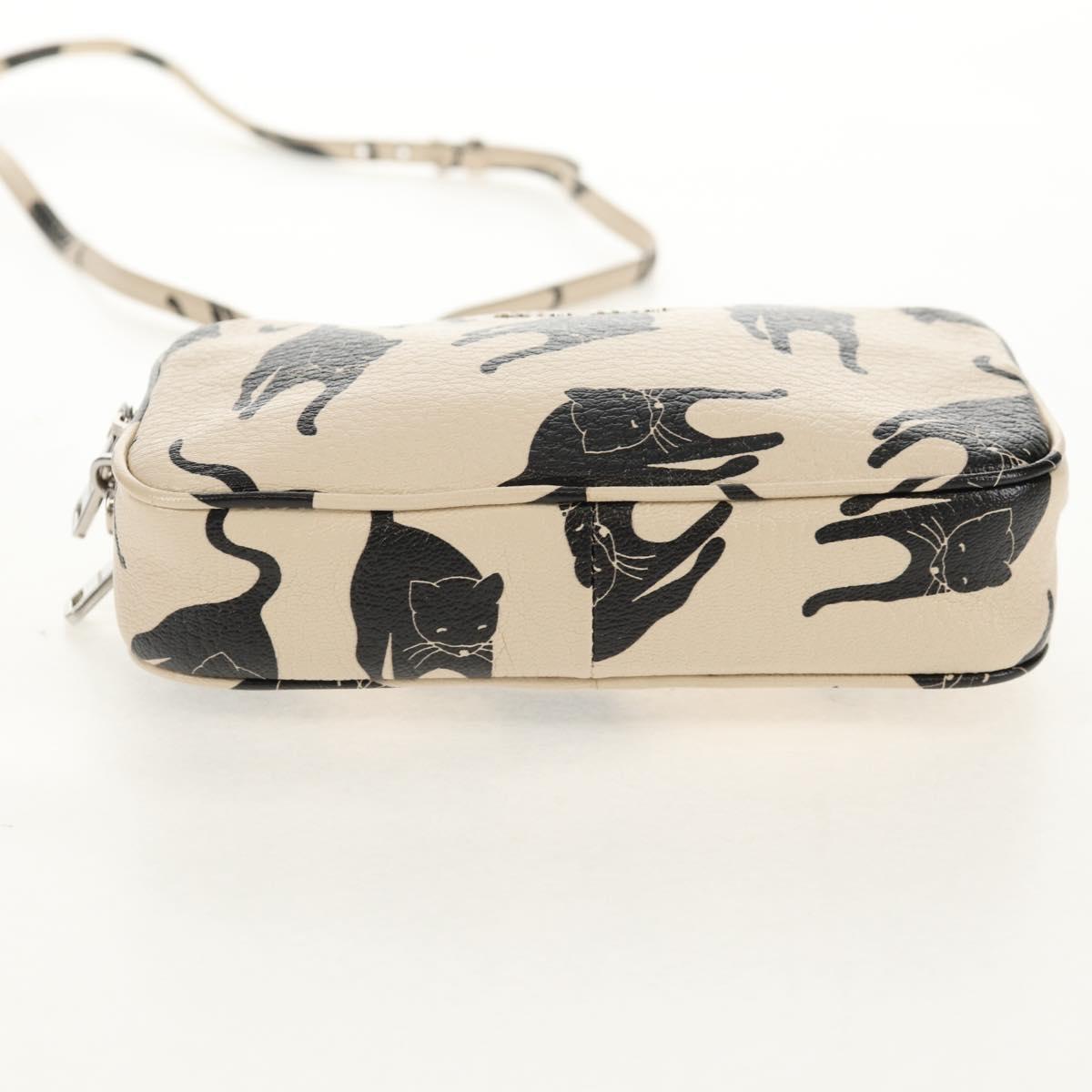 Miu Miu Shoulder Bag Leather Beige Silver Auth SW1747V