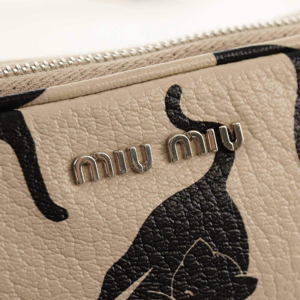 Miu Miu Shoulder Bag Leather Beige Silver Auth SW1747V