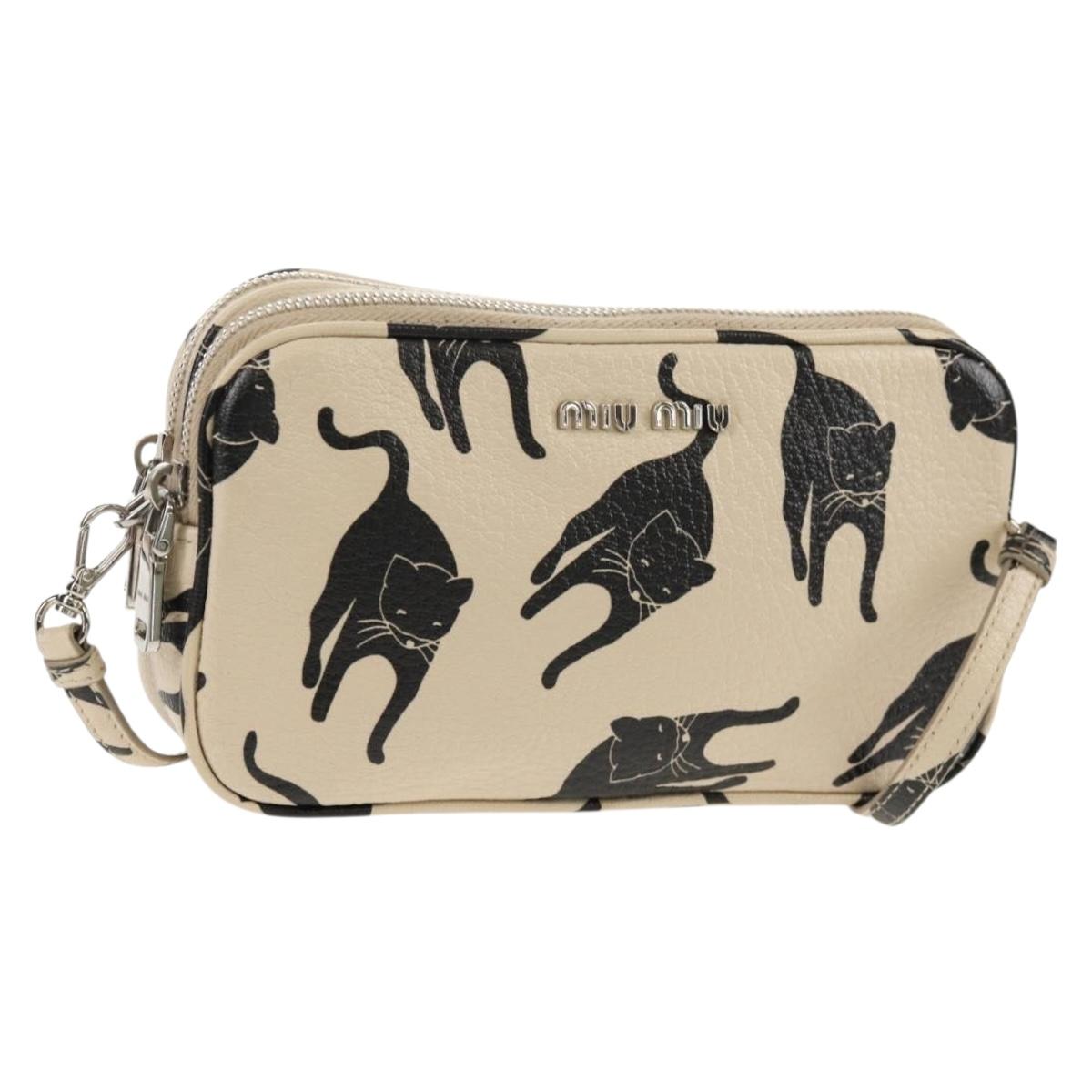 Miu Miu Shoulder Bag Leather Beige Silver Auth SW1747V