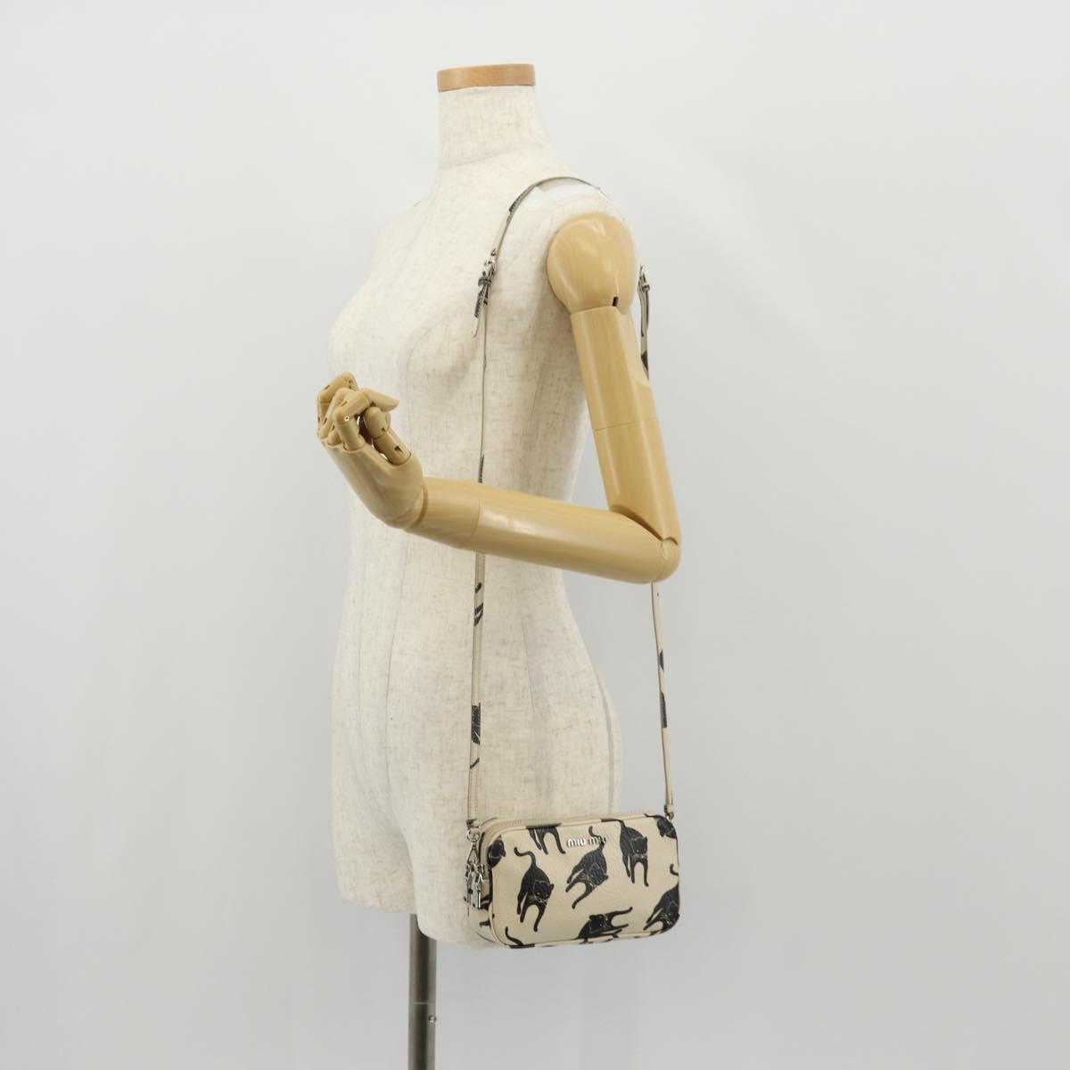 Miu Miu Shoulder Bag Leather Beige Silver Auth SW1747V