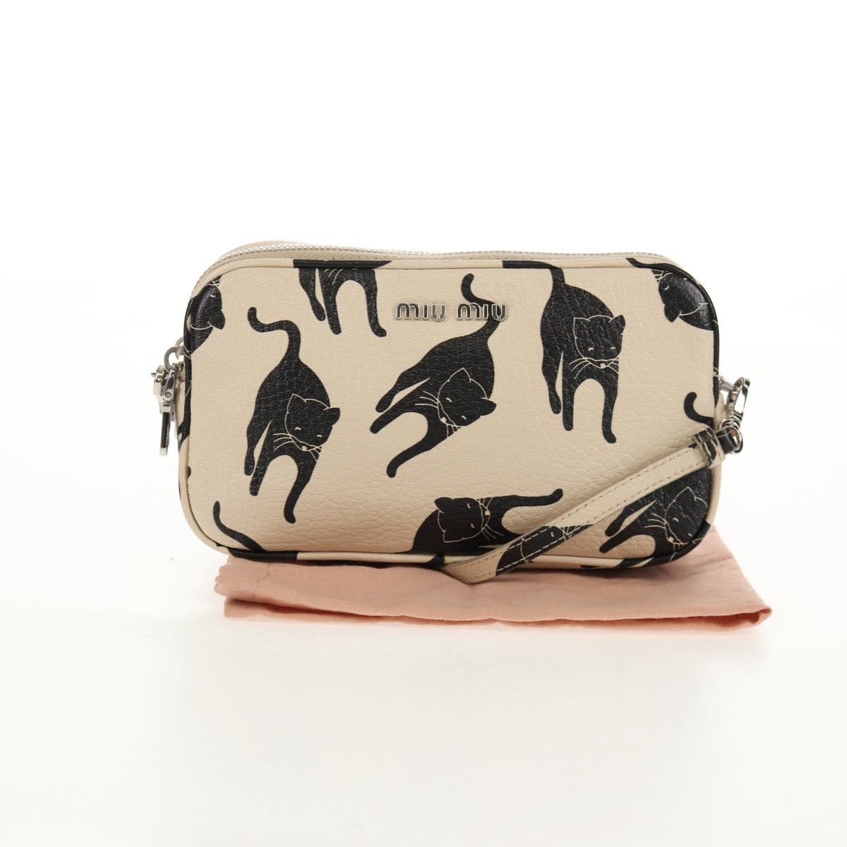 Miu Miu Shoulder Bag Leather Beige Silver Auth SW1747V