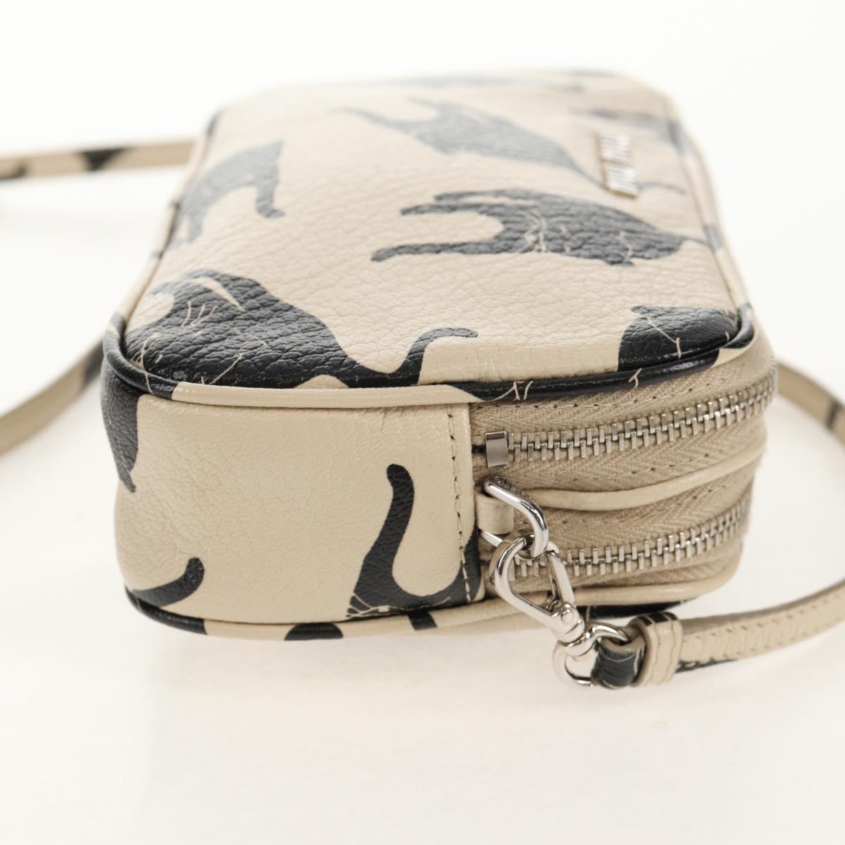 Miu Miu Shoulder Bag Leather Beige Silver Auth SW1747V