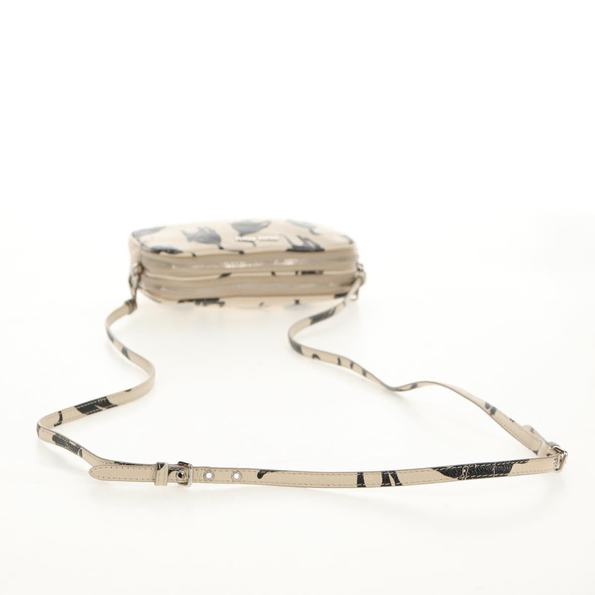 Miu Miu Shoulder Bag Leather Beige Silver Auth SW1747V