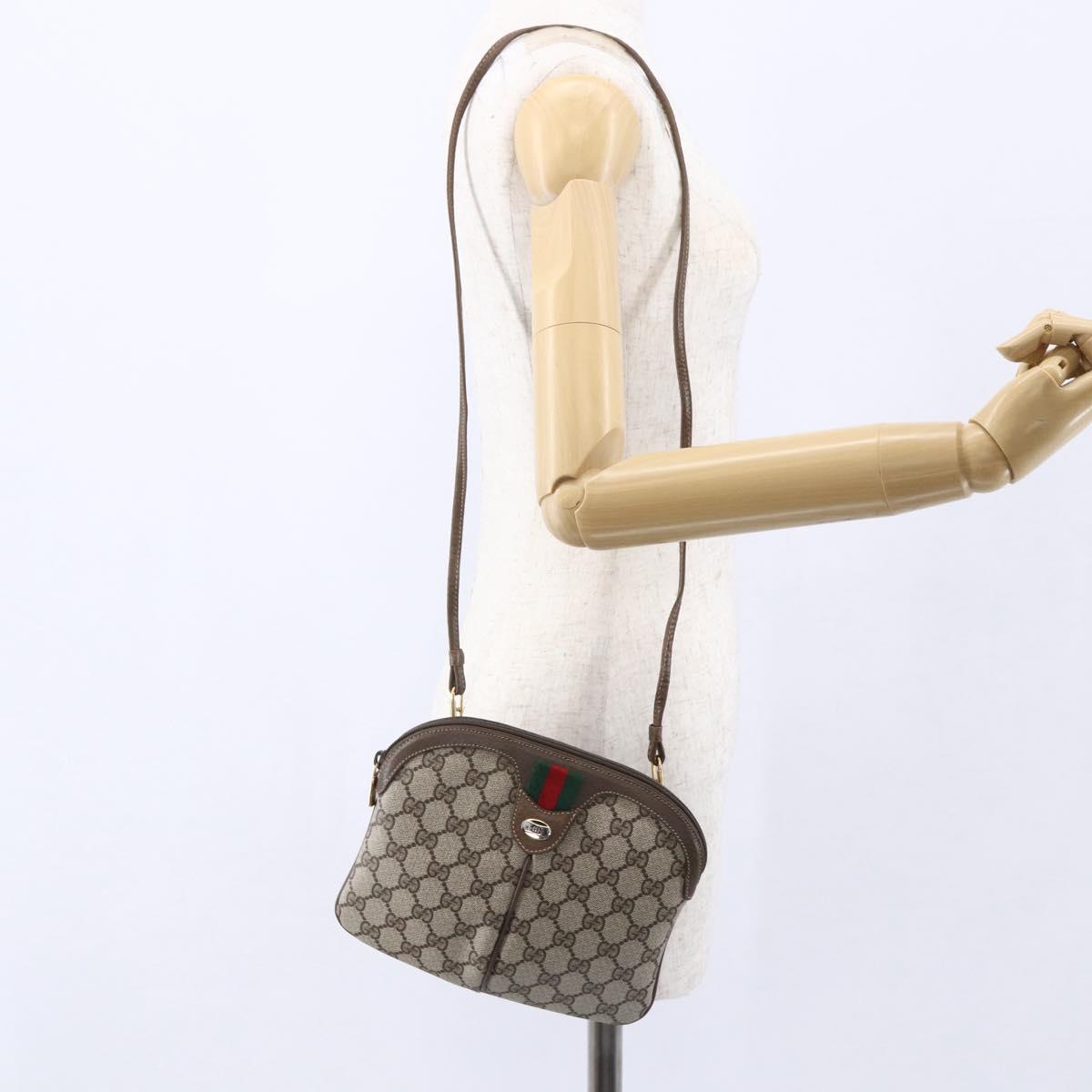 GUCCI GG Supreme Web Sherry Line Bag PVC Beige Gold 904 02 047 Auth SW1759