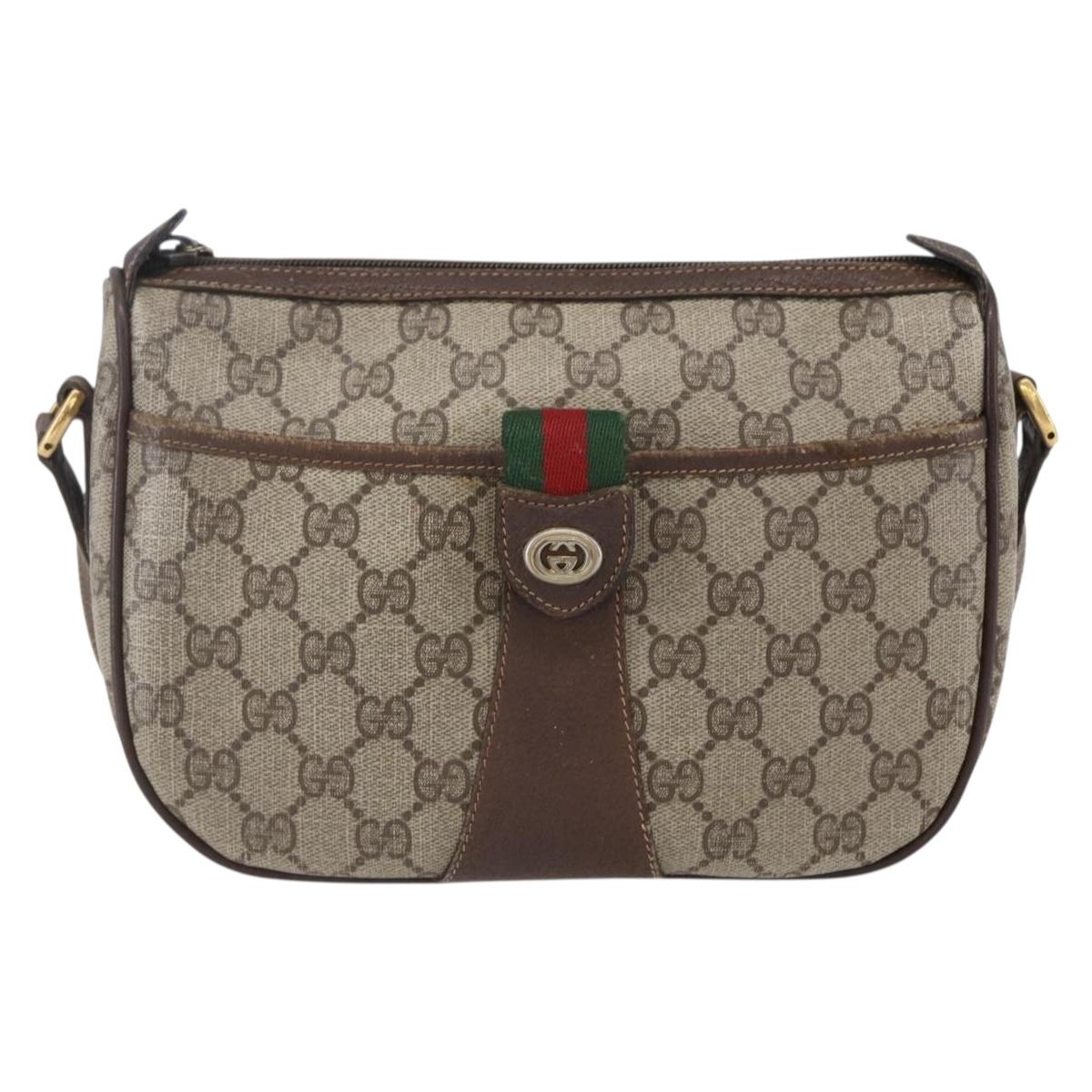 GUCCI GG Supreme Web Sherry Line Bag PVC Beige Gold Red 89 02 032 Auth SW1762
