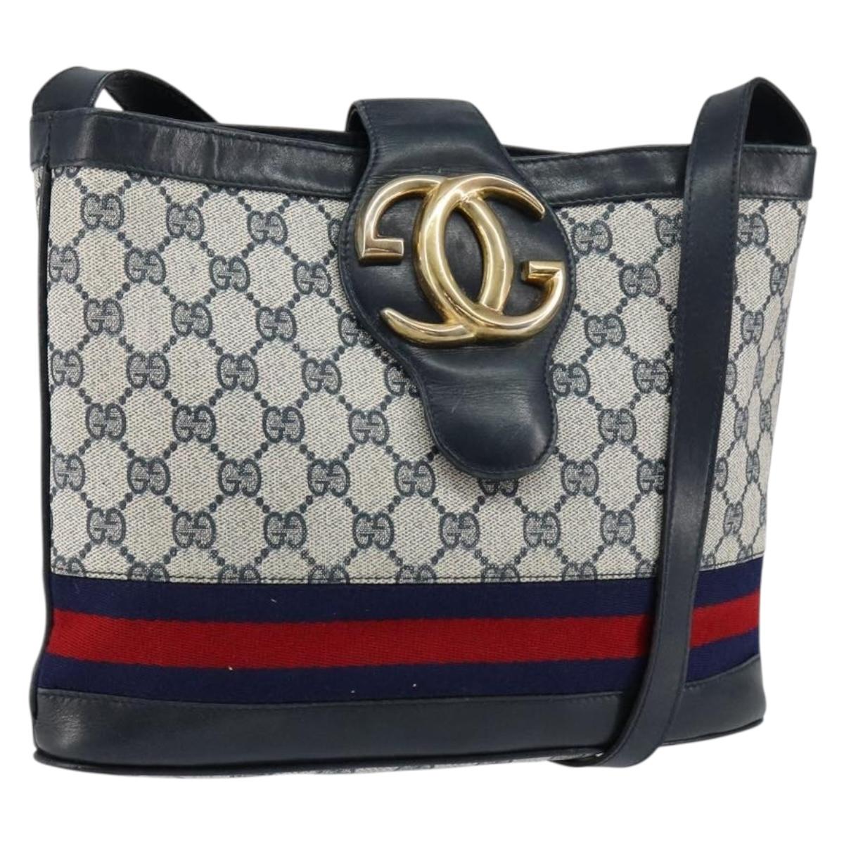 GUCCI GG Supreme Sherry Line Shoulder Bag Navy Gold Auth SW1763