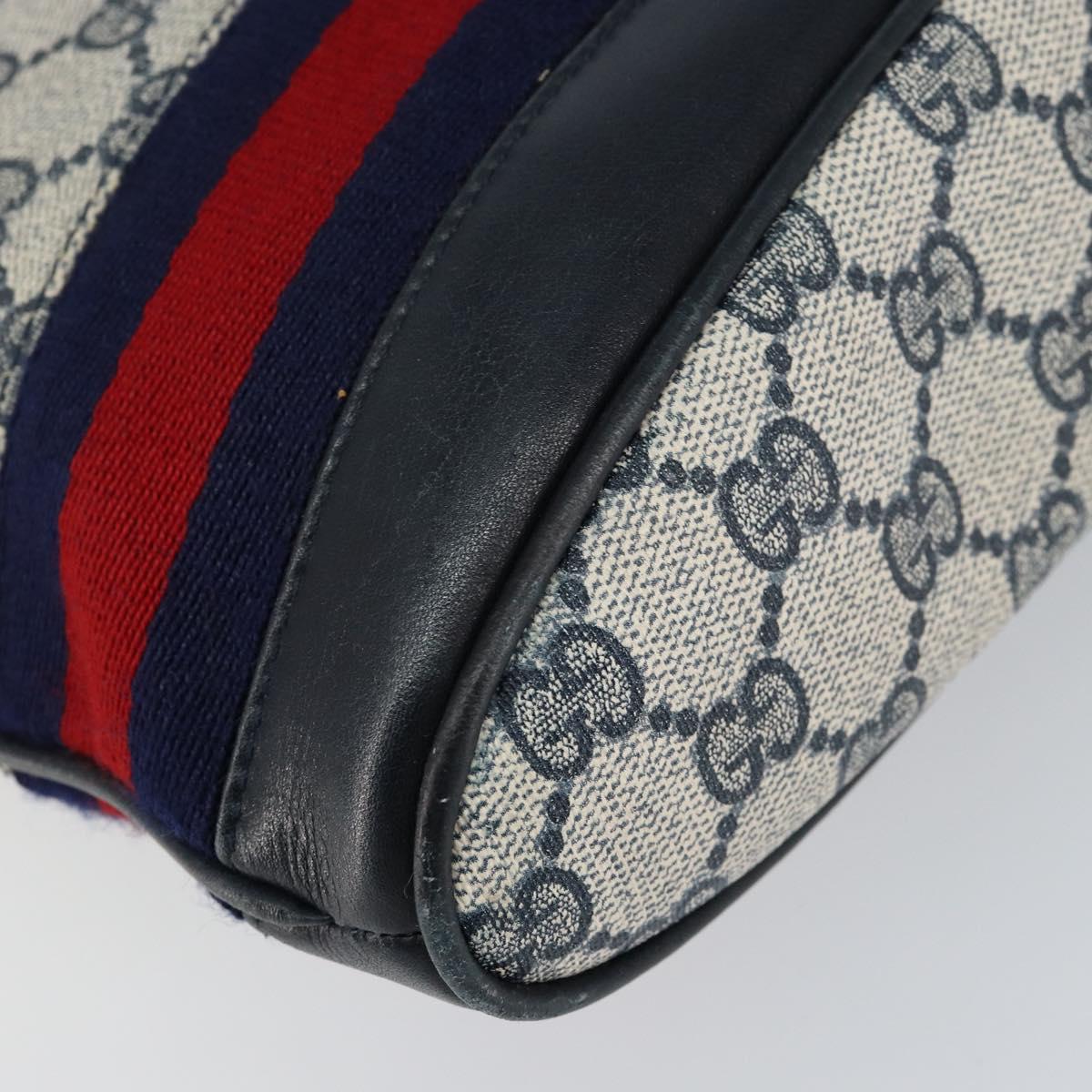 GUCCI GG Supreme Sherry Line Shoulder Bag Navy Gold Auth SW1763