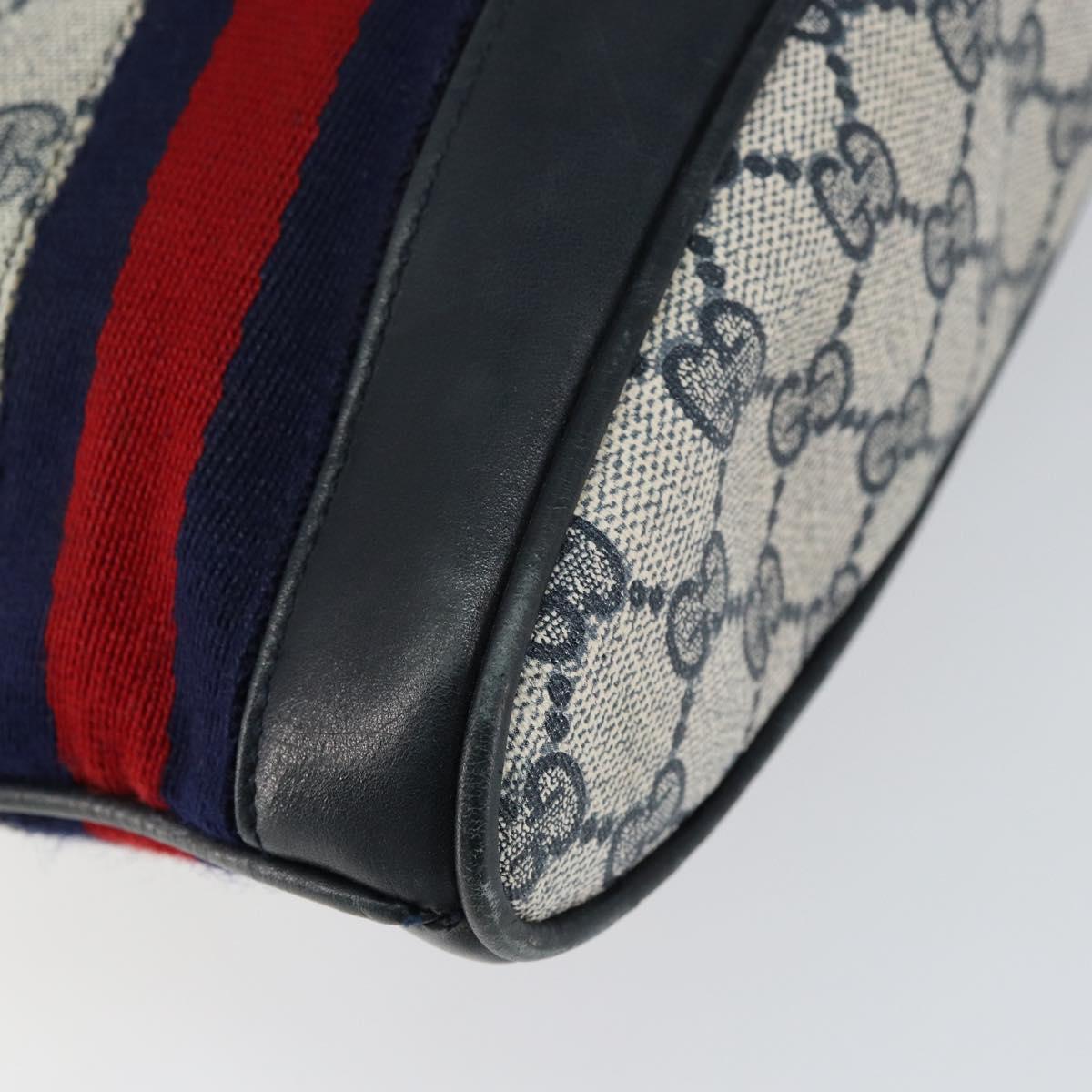 GUCCI GG Supreme Sherry Line Shoulder Bag Navy Gold Auth SW1763