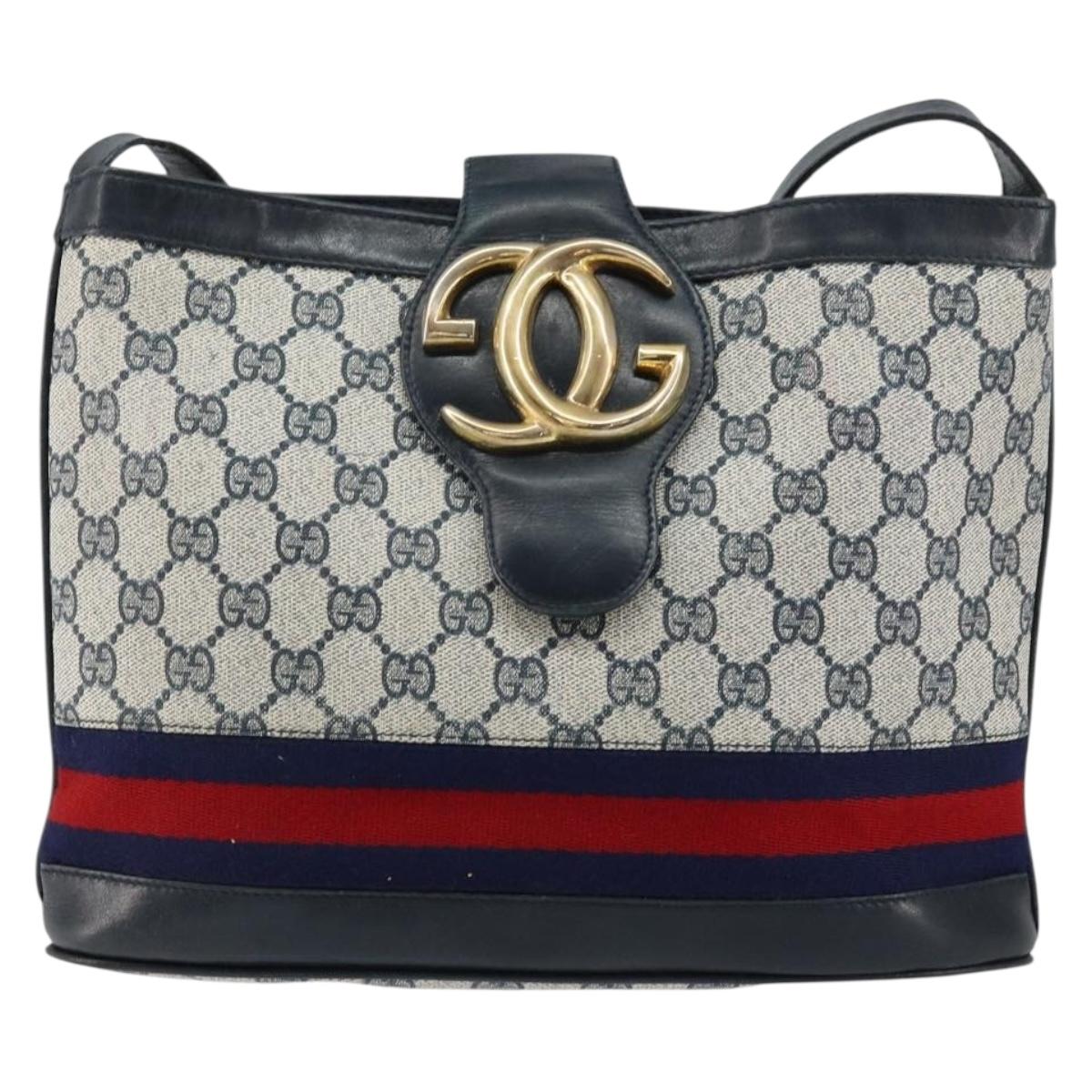 GUCCI GG Supreme Sherry Line Shoulder Bag Navy Gold Auth SW1763