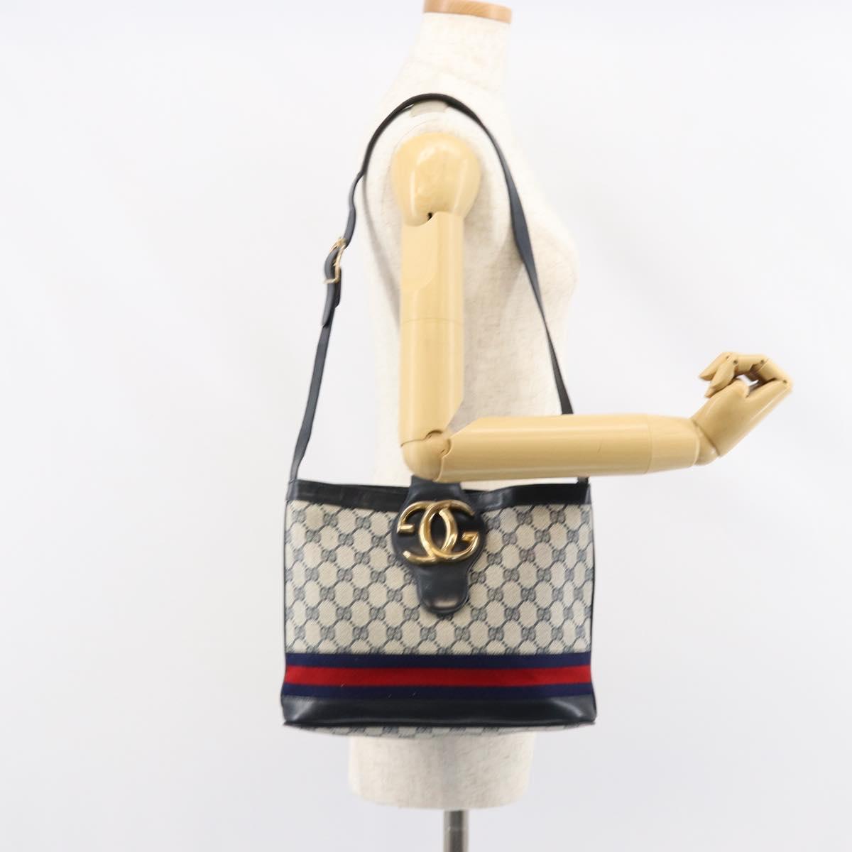 GUCCI GG Supreme Sherry Line Shoulder Bag Navy Gold Auth SW1763