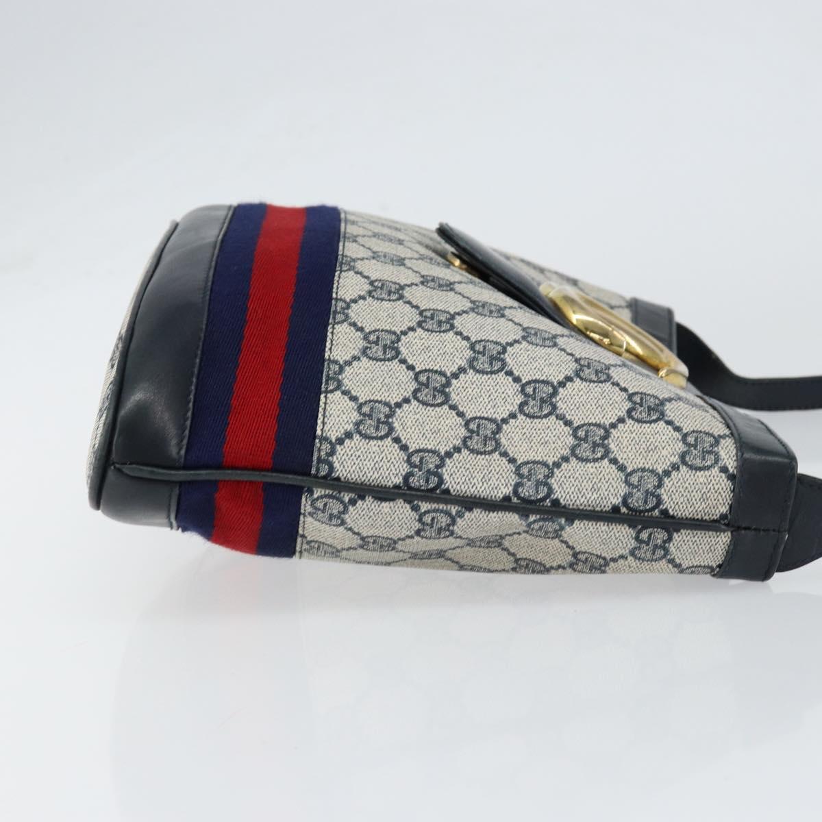 GUCCI GG Supreme Sherry Line Shoulder Bag Navy Gold Auth SW1763