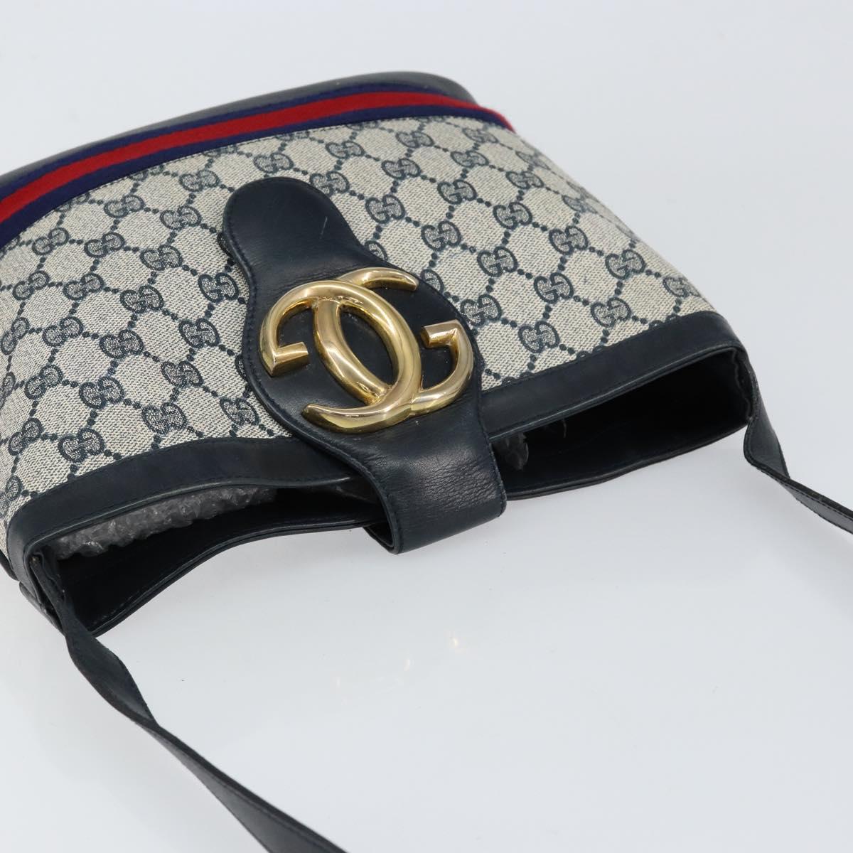 GUCCI GG Supreme Sherry Line Shoulder Bag Navy Gold Auth SW1763