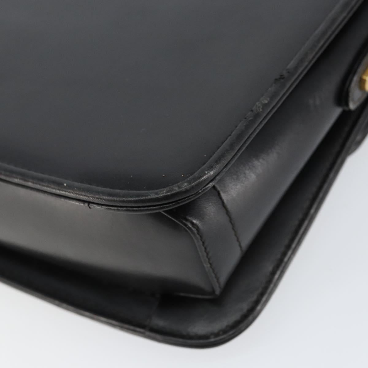 GUCCI Web Sherry Line Shoulder Bag Leather Black Gold Auth SW1764