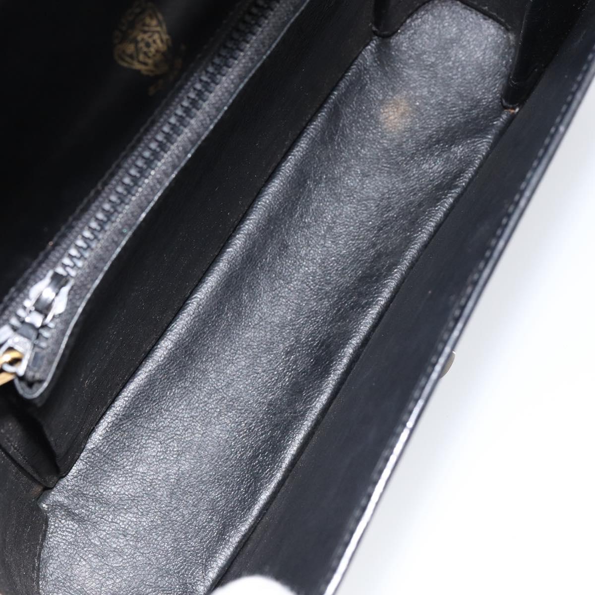 GUCCI Web Sherry Line Shoulder Bag Leather Black Gold Auth SW1764