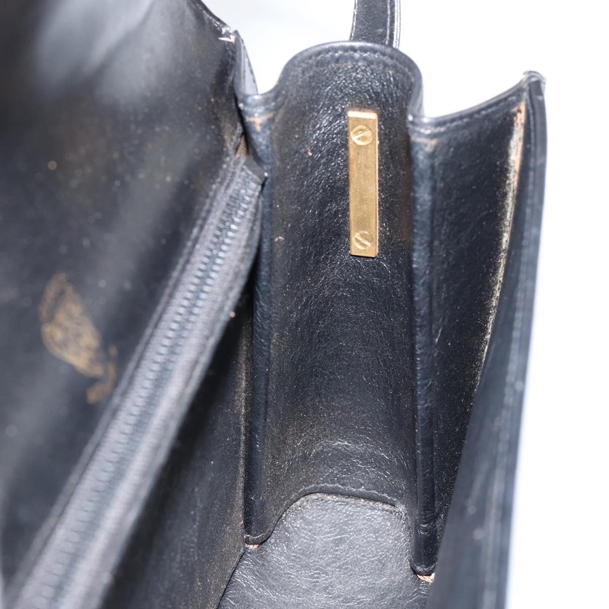 GUCCI Web Sherry Line Shoulder Bag Leather Black Gold Auth SW1764