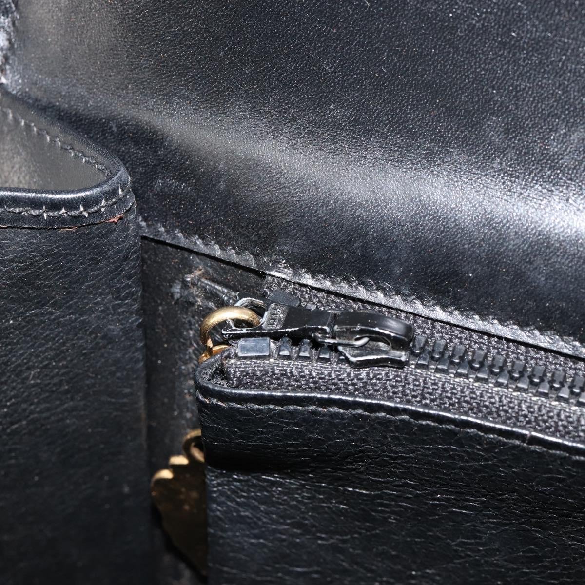 GUCCI Web Sherry Line Shoulder Bag Leather Black Gold Auth SW1764