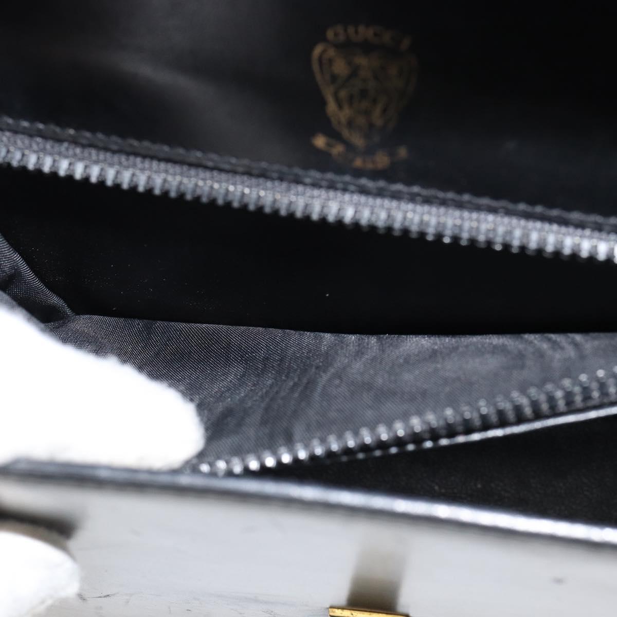 GUCCI Web Sherry Line Shoulder Bag Leather Black Gold Auth SW1764