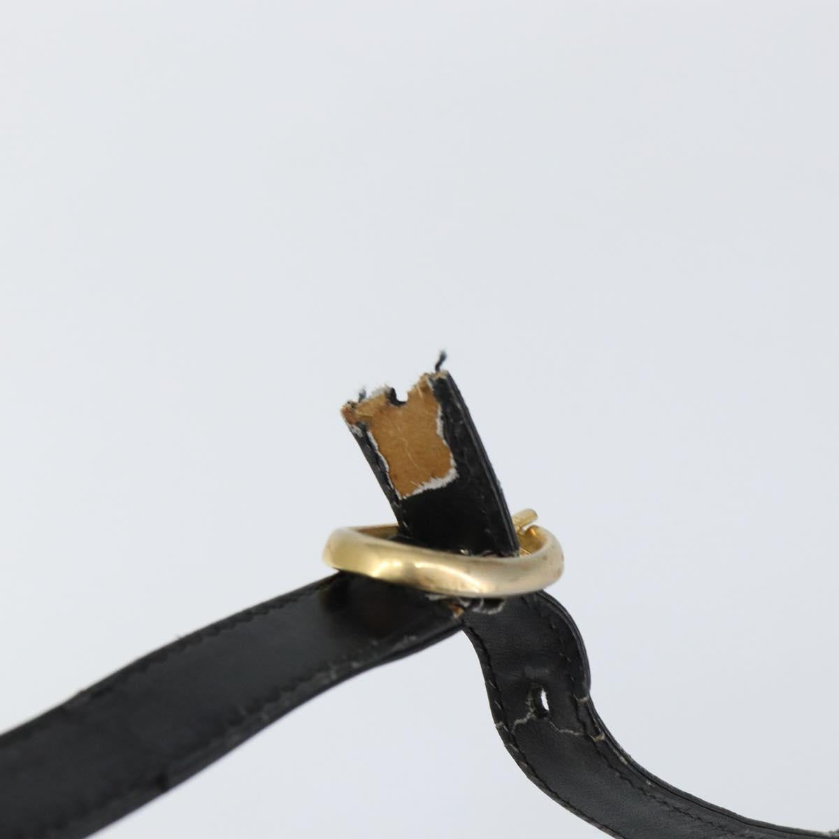 GUCCI Web Sherry Line Shoulder Bag Leather Black Gold Auth SW1764