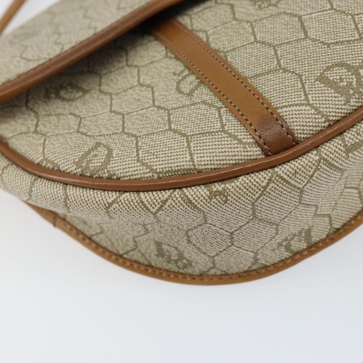 Christian Dior Honeycomb Canvas Shoulder Bag PVC Beige Gold Auth SW1766