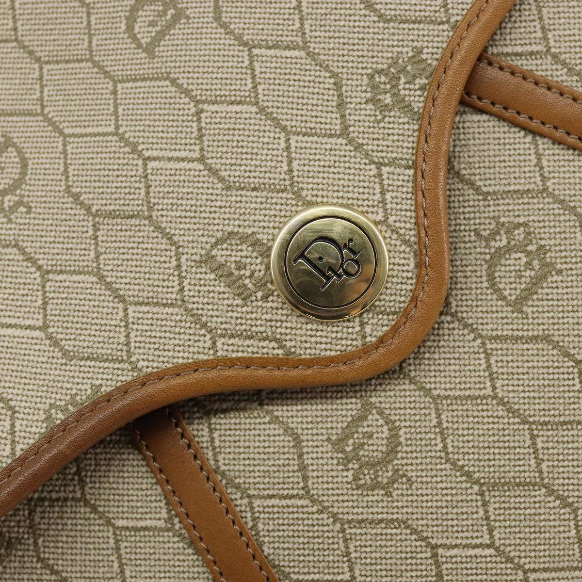 Christian Dior Honeycomb Canvas Shoulder Bag PVC Beige Gold Auth SW1766
