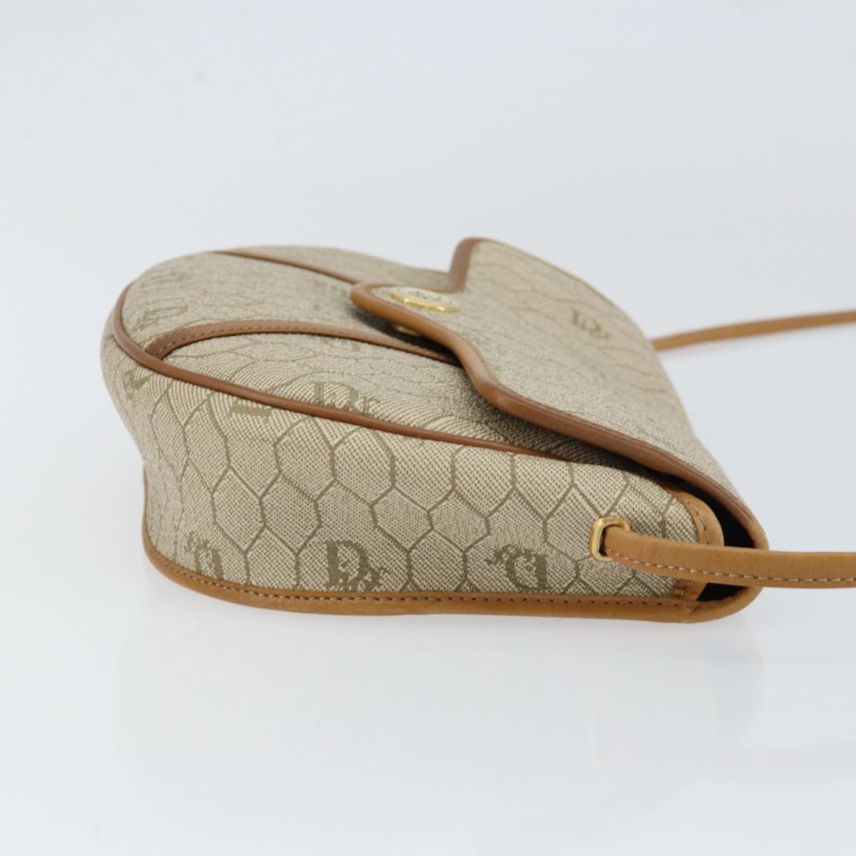 Christian Dior Honeycomb Canvas Shoulder Bag PVC Beige Gold Auth SW1766