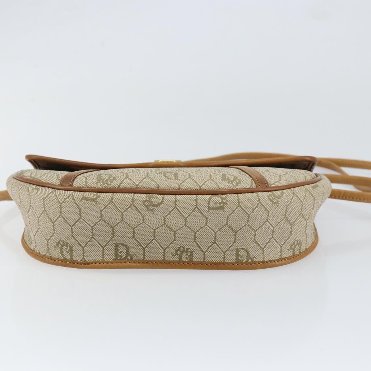 Christian Dior Honeycomb Canvas Shoulder Bag PVC Beige Gold Auth SW1766