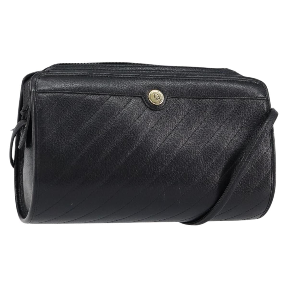 Christian Dior Shoulder Bag Leather Black Gold Auth SW1767