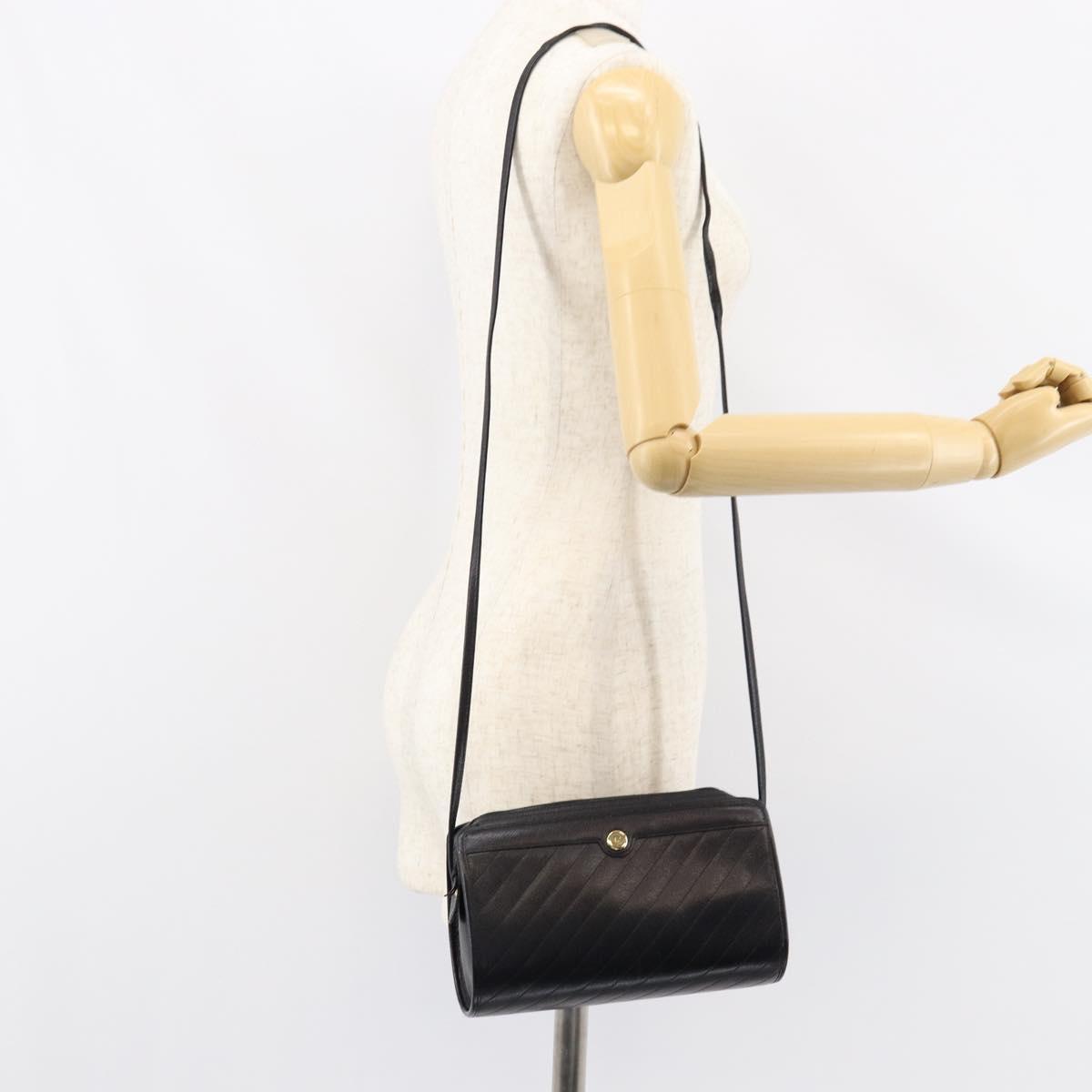 Christian Dior Shoulder Bag Leather Black Gold Auth SW1767