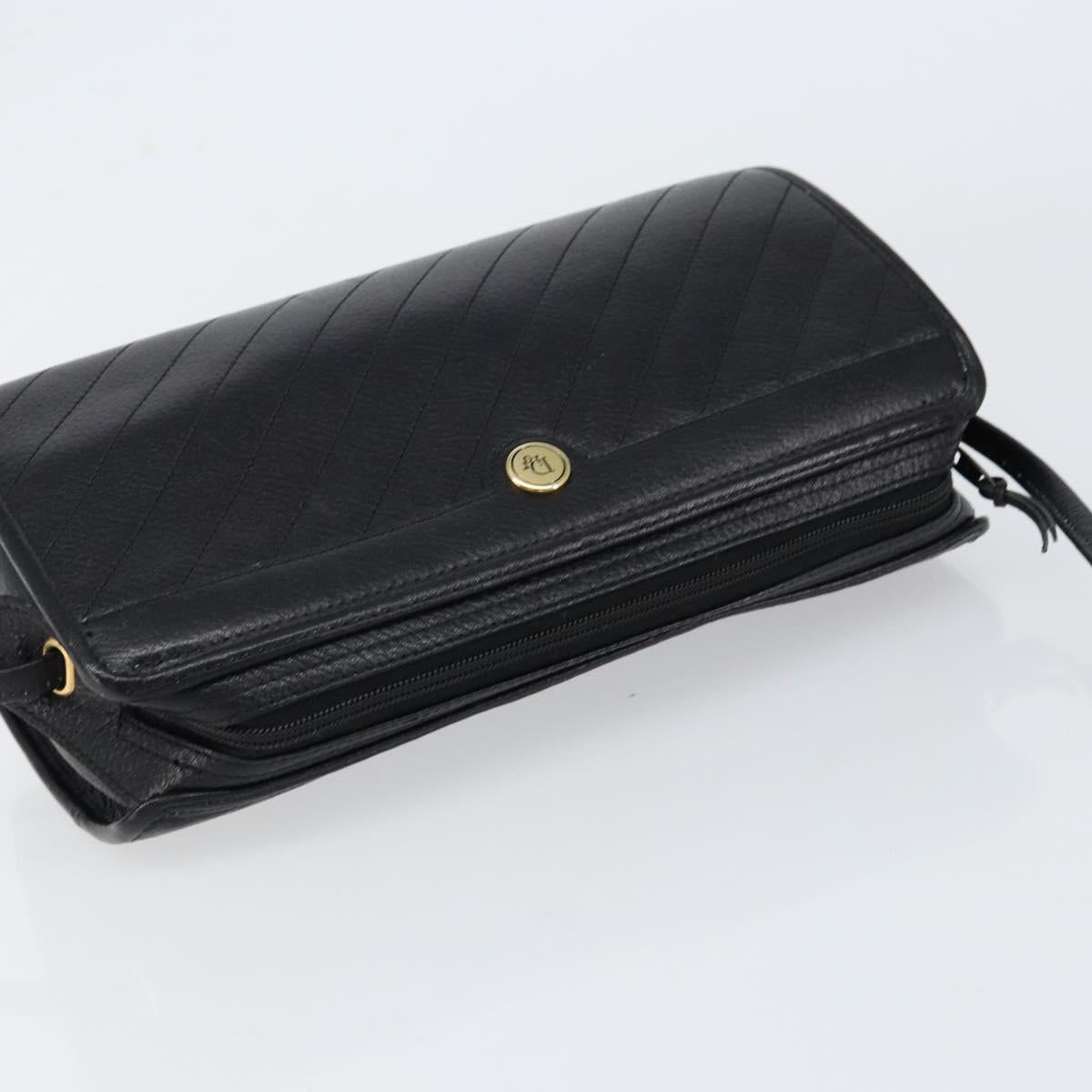 Christian Dior Shoulder Bag Leather Black Gold Auth SW1767