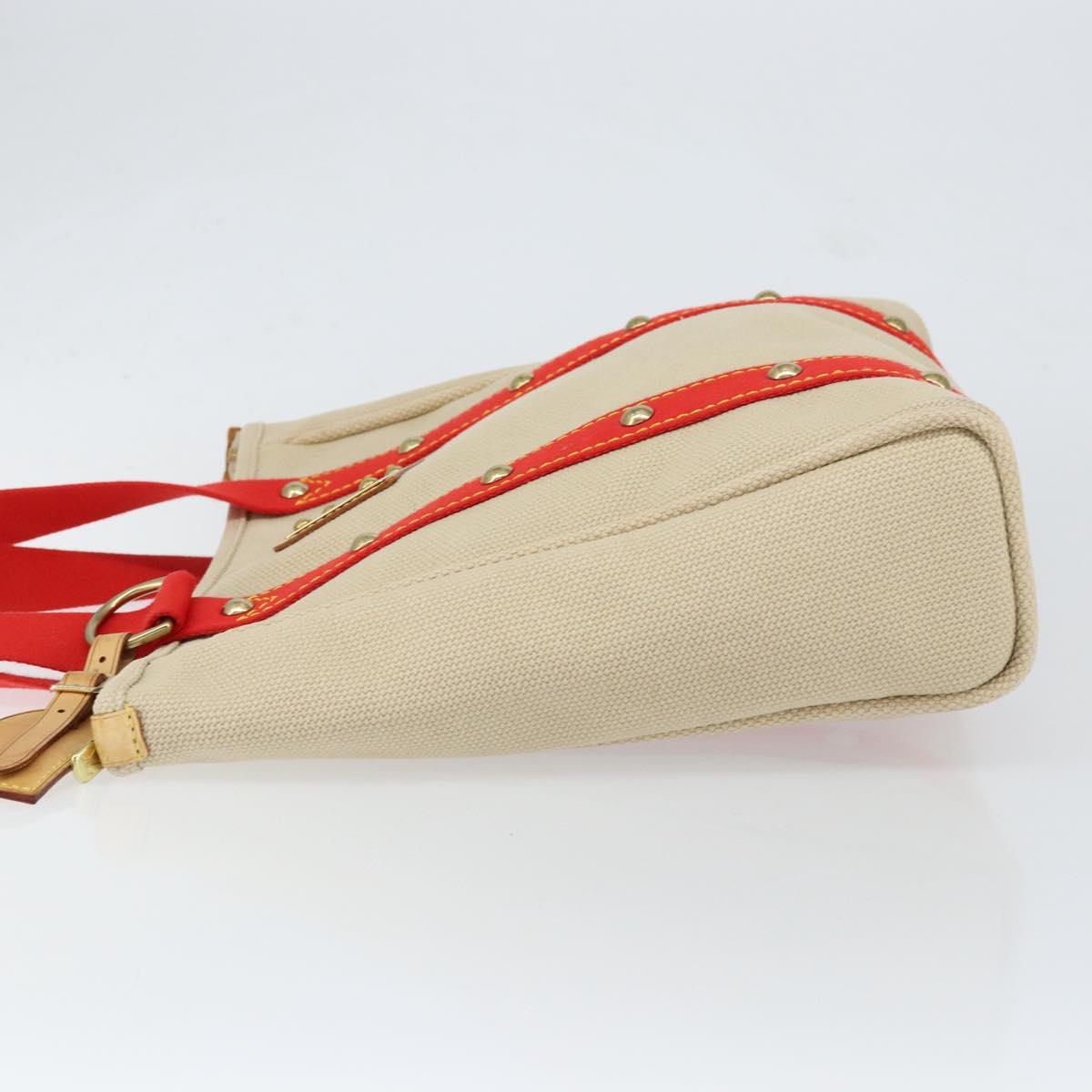 LOUIS VUITTON Antigua Cabas MM Tote Bag Canvas Beige Red M40035 LV Auth SW1779
