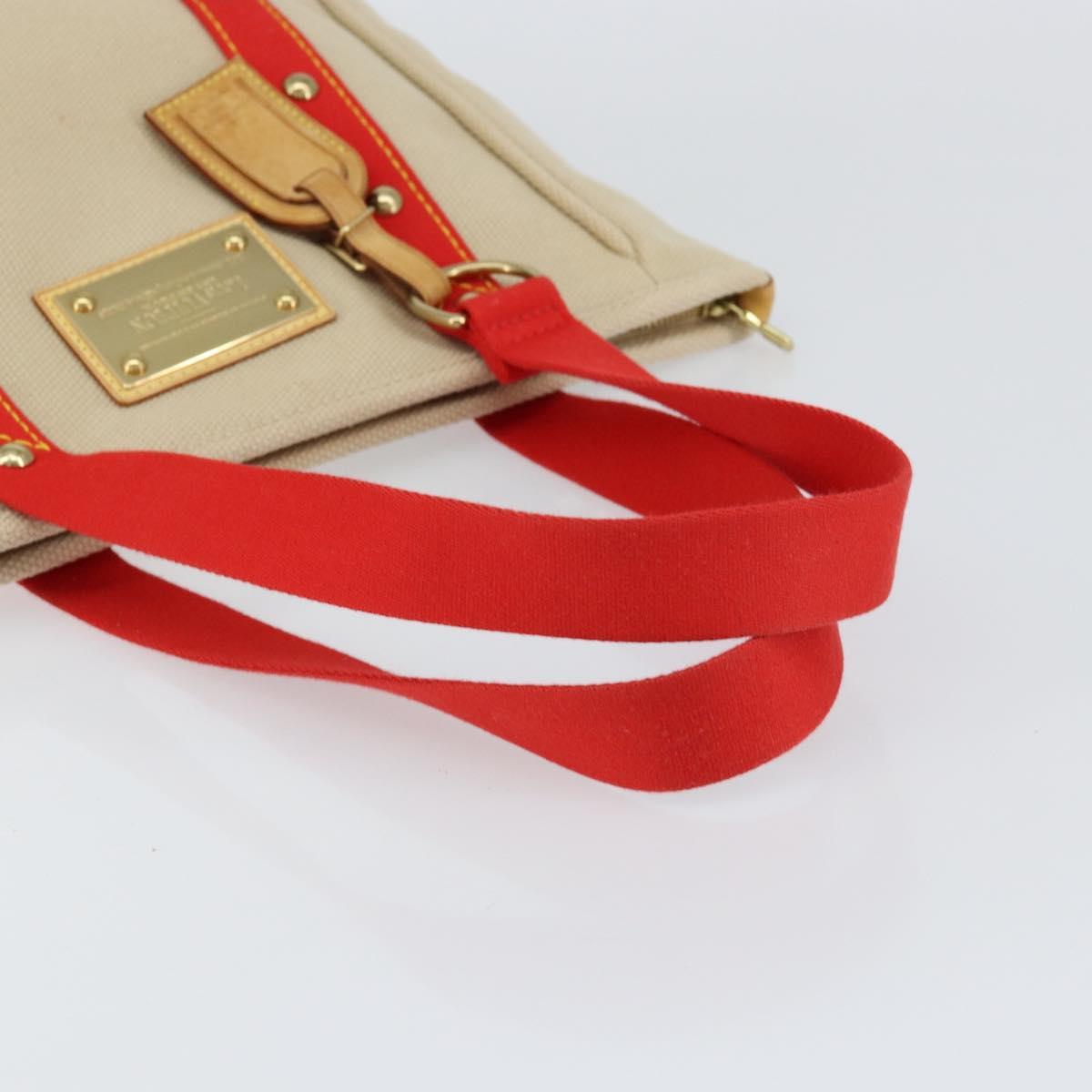 LOUIS VUITTON Antigua Cabas MM Tote Bag Canvas Beige Red M40035 LV Auth SW1779