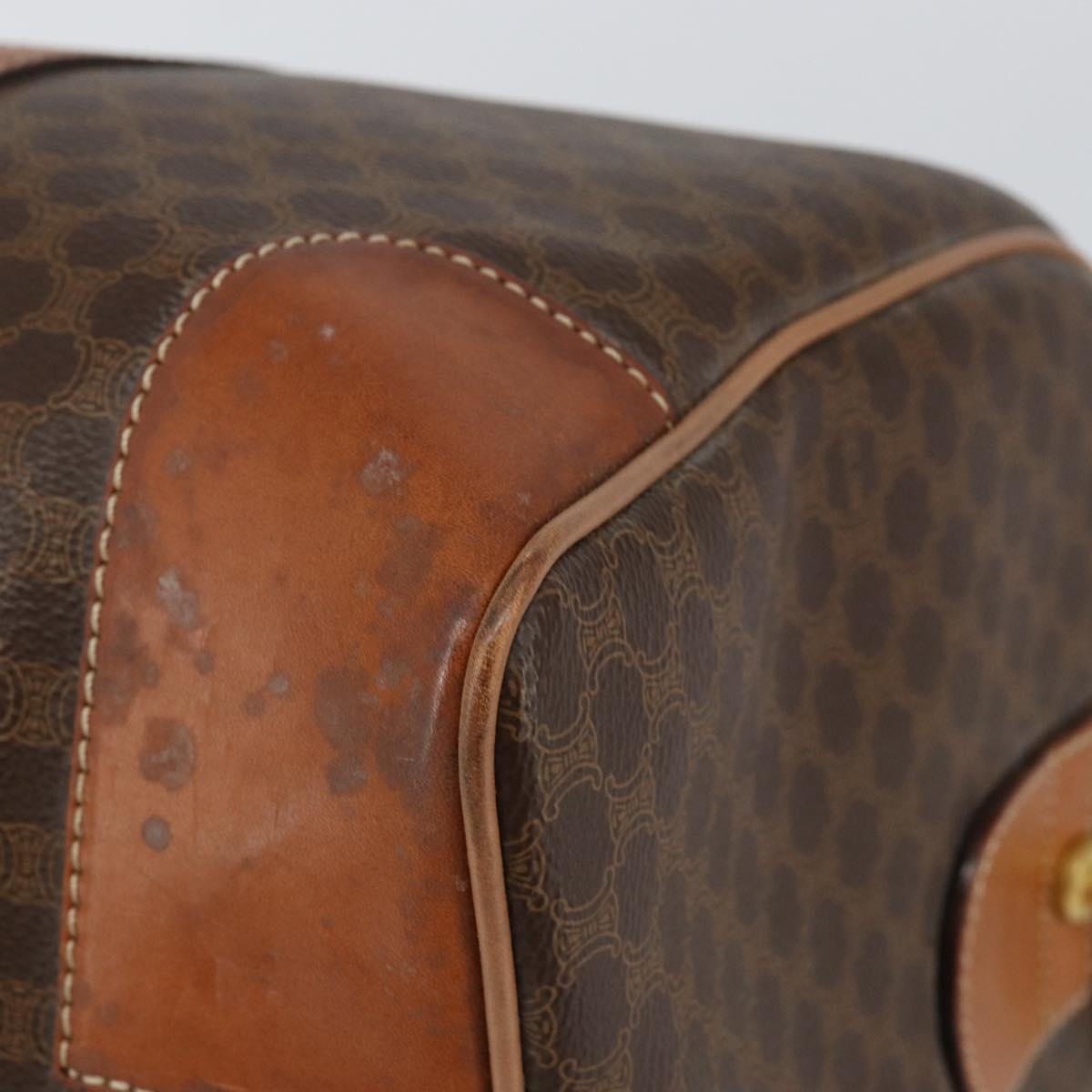 CELINE Macadam Canvas Boston Bag PVC Brown Gold Auth SW1788