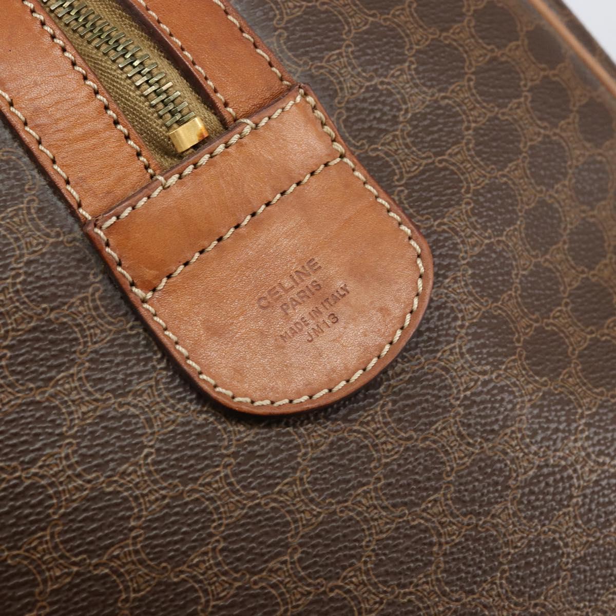 CELINE Macadam Canvas Boston Bag PVC Brown Gold Auth SW1788