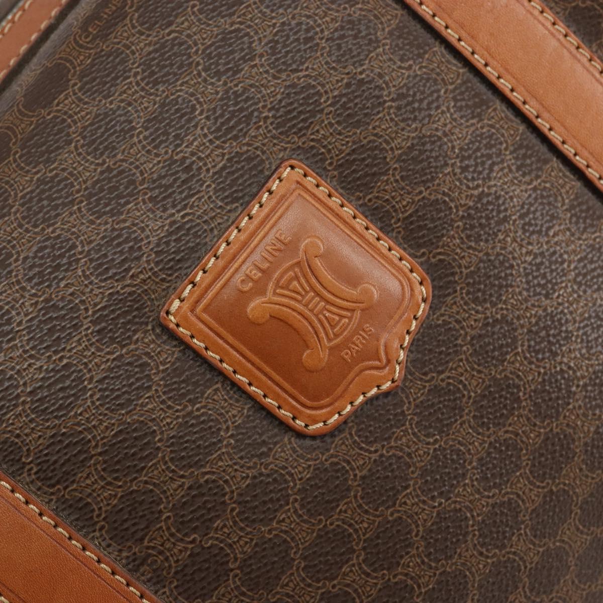 CELINE Macadam Canvas Boston Bag PVC Brown Gold Auth SW1788