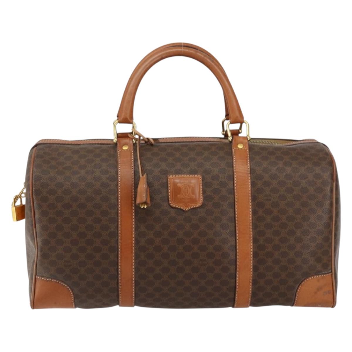 CELINE Macadam Canvas Boston Bag PVC Brown Gold Auth SW1788