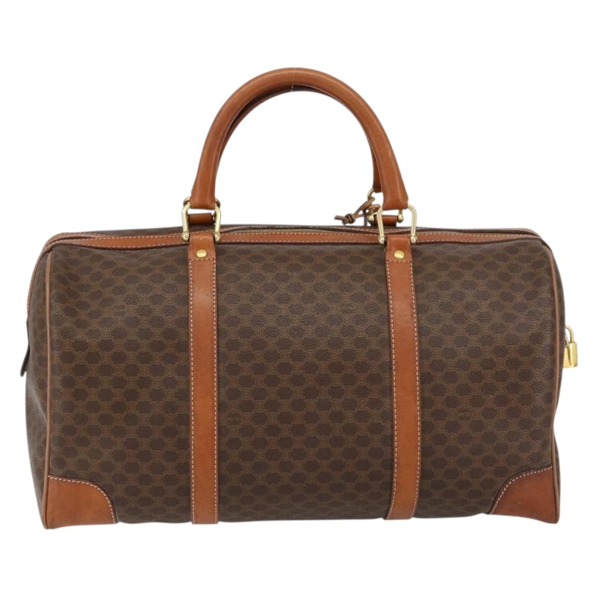 CELINE Macadam Canvas Boston Bag PVC Brown Gold Auth SW1788