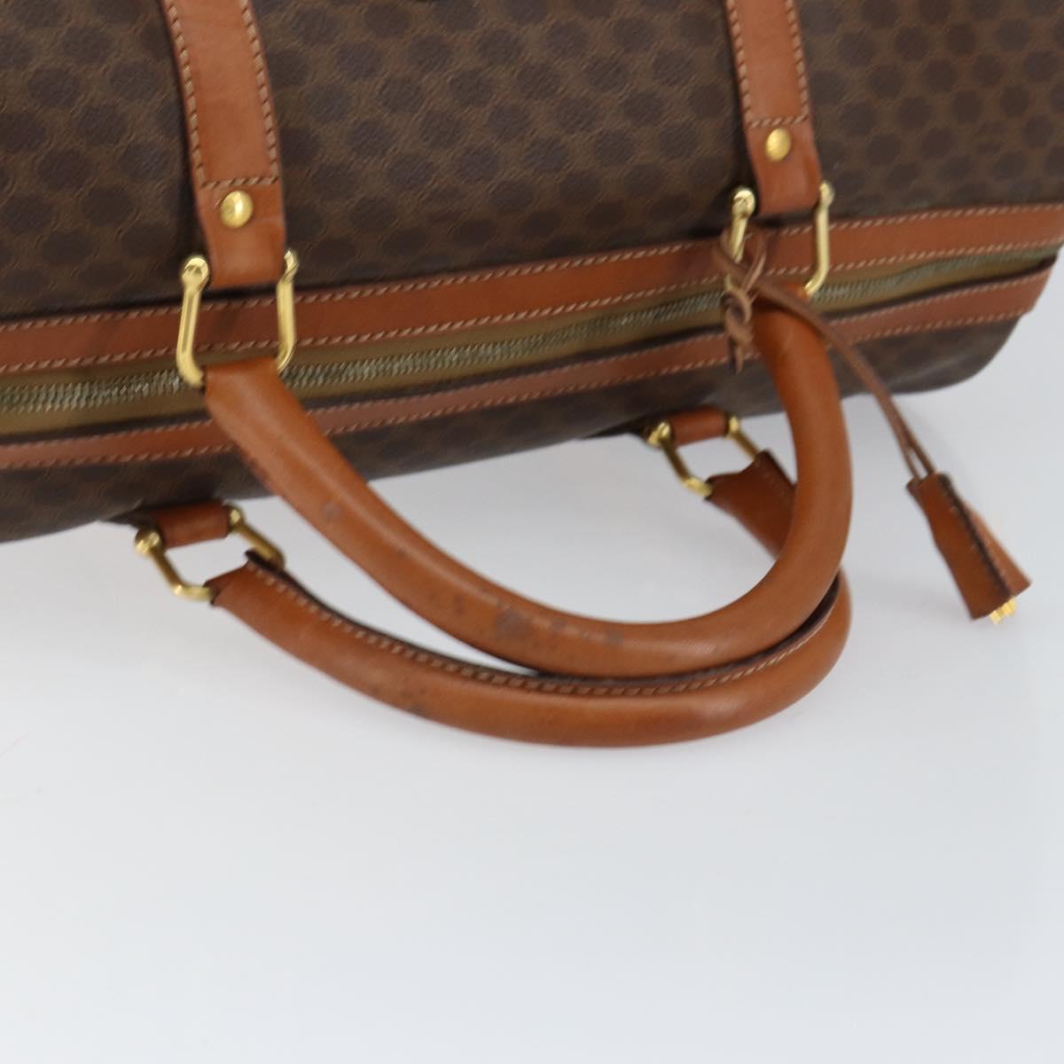 CELINE Macadam Canvas Boston Bag PVC Brown Gold Auth SW1788