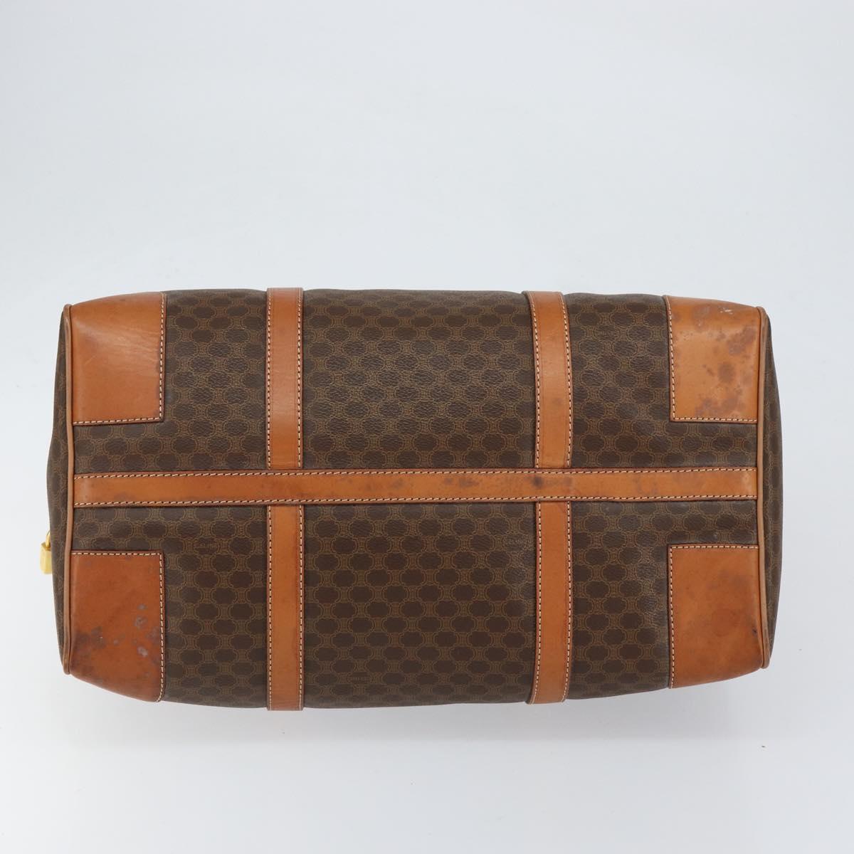 CELINE Macadam Canvas Boston Bag PVC Brown Gold Auth SW1788