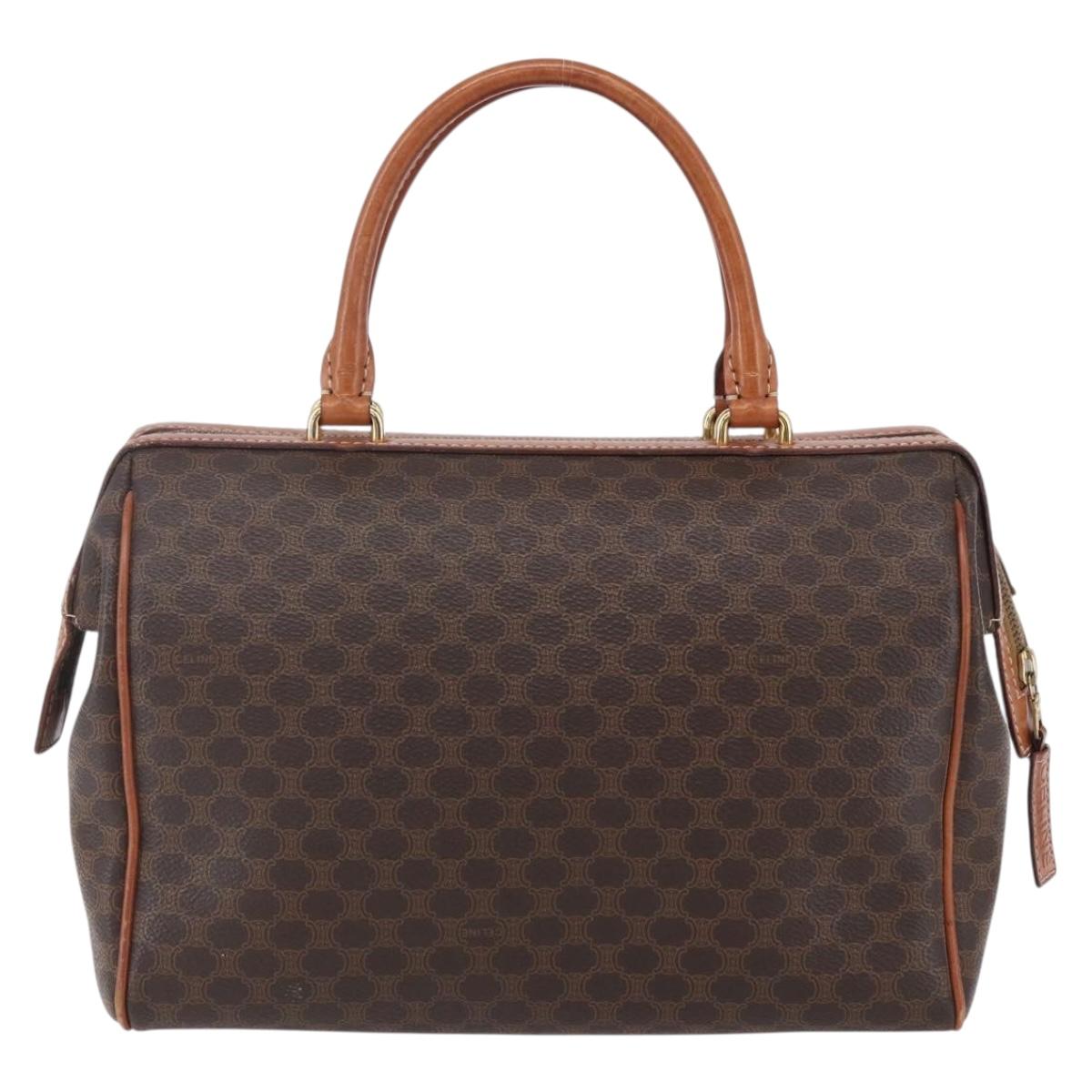 CELINE Macadam Canvas Hand Bag PVC Leather Brown Gold Auth SW1791