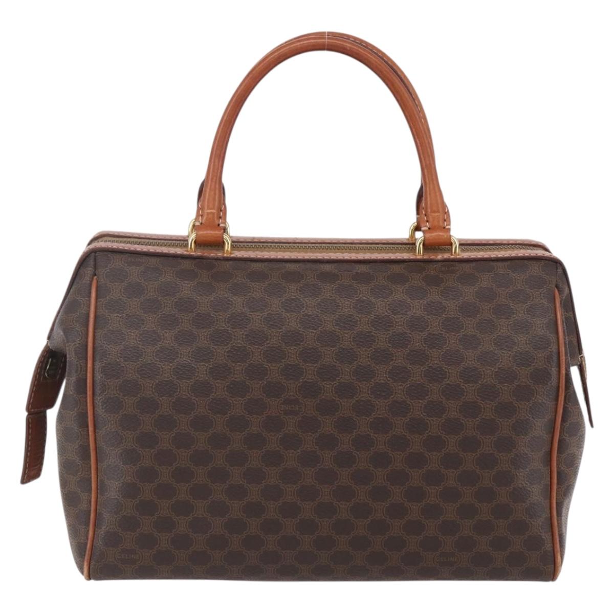 CELINE Macadam Canvas Hand Bag PVC Leather Brown Gold Auth SW1791